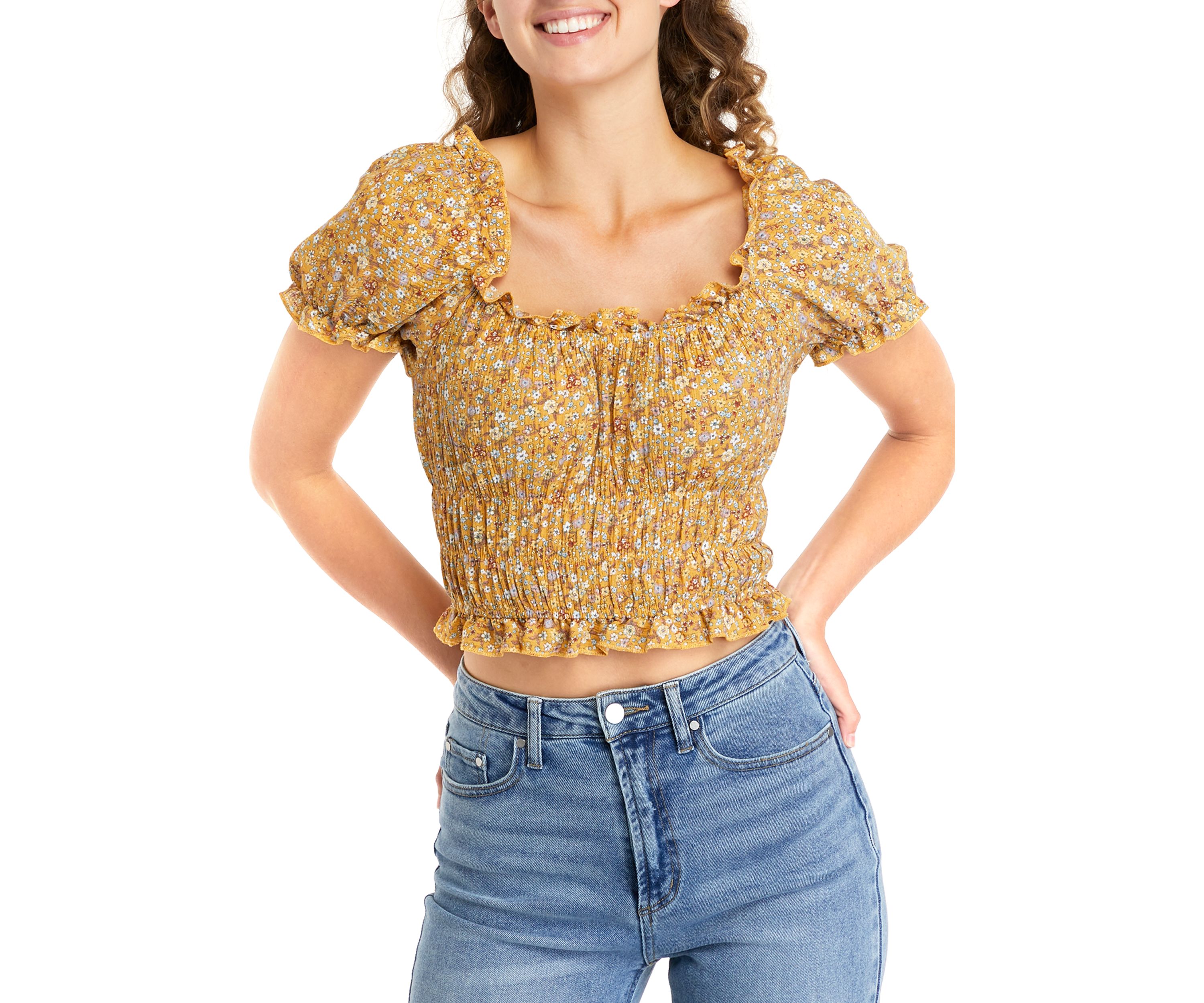 Juniors Short Sleeve Elastic Waist Top
