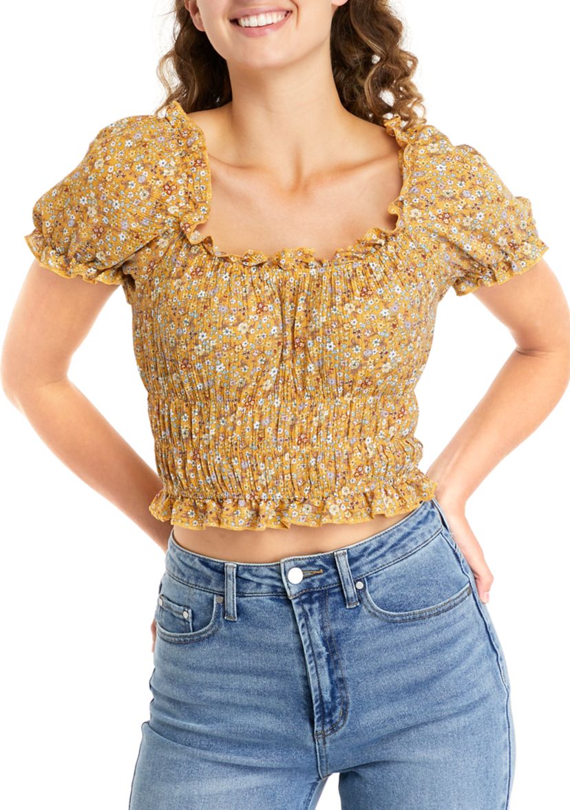Juniors Short Sleeve Elastic Waist Top