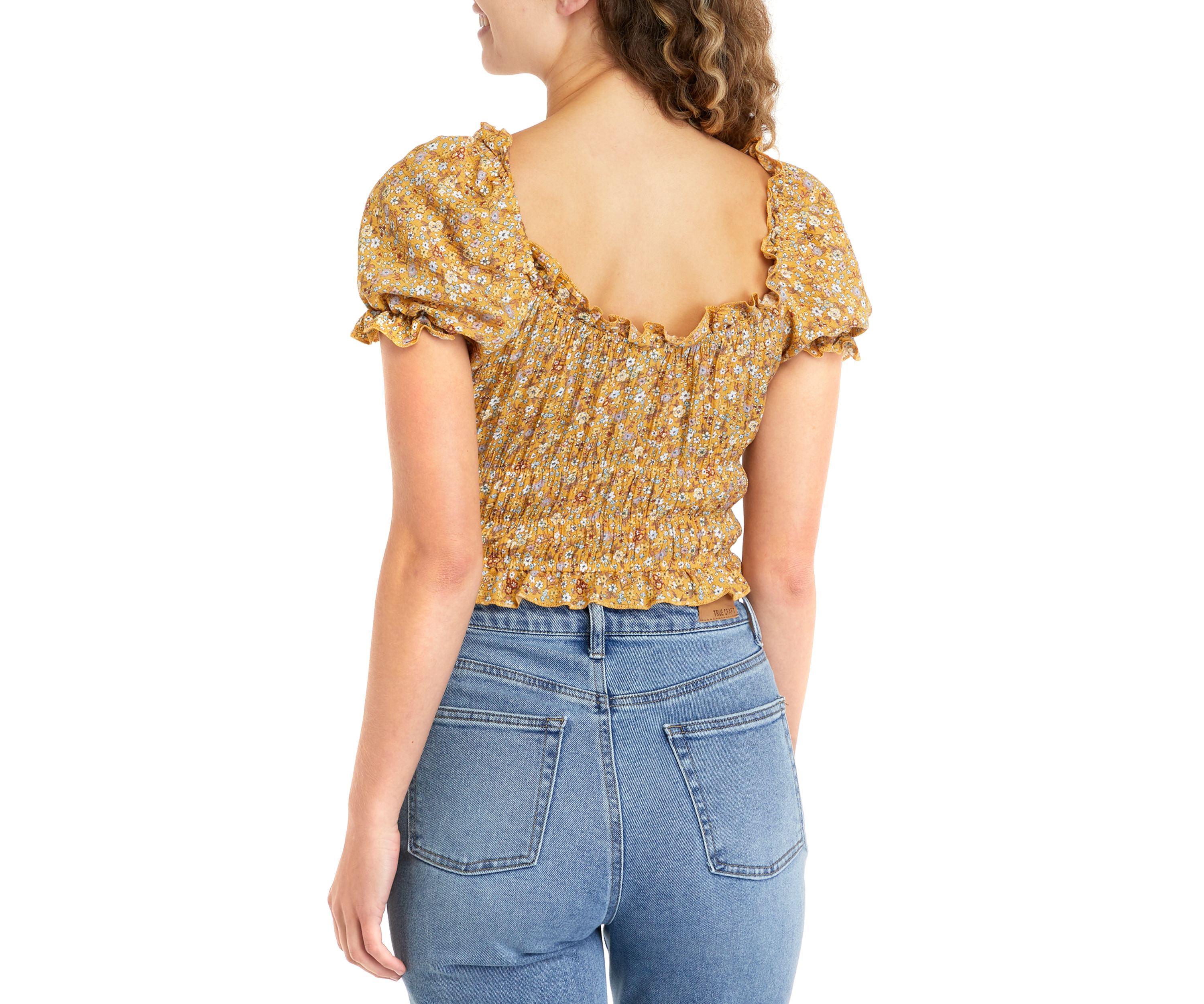 Juniors Short Sleeve Elastic Waist Top