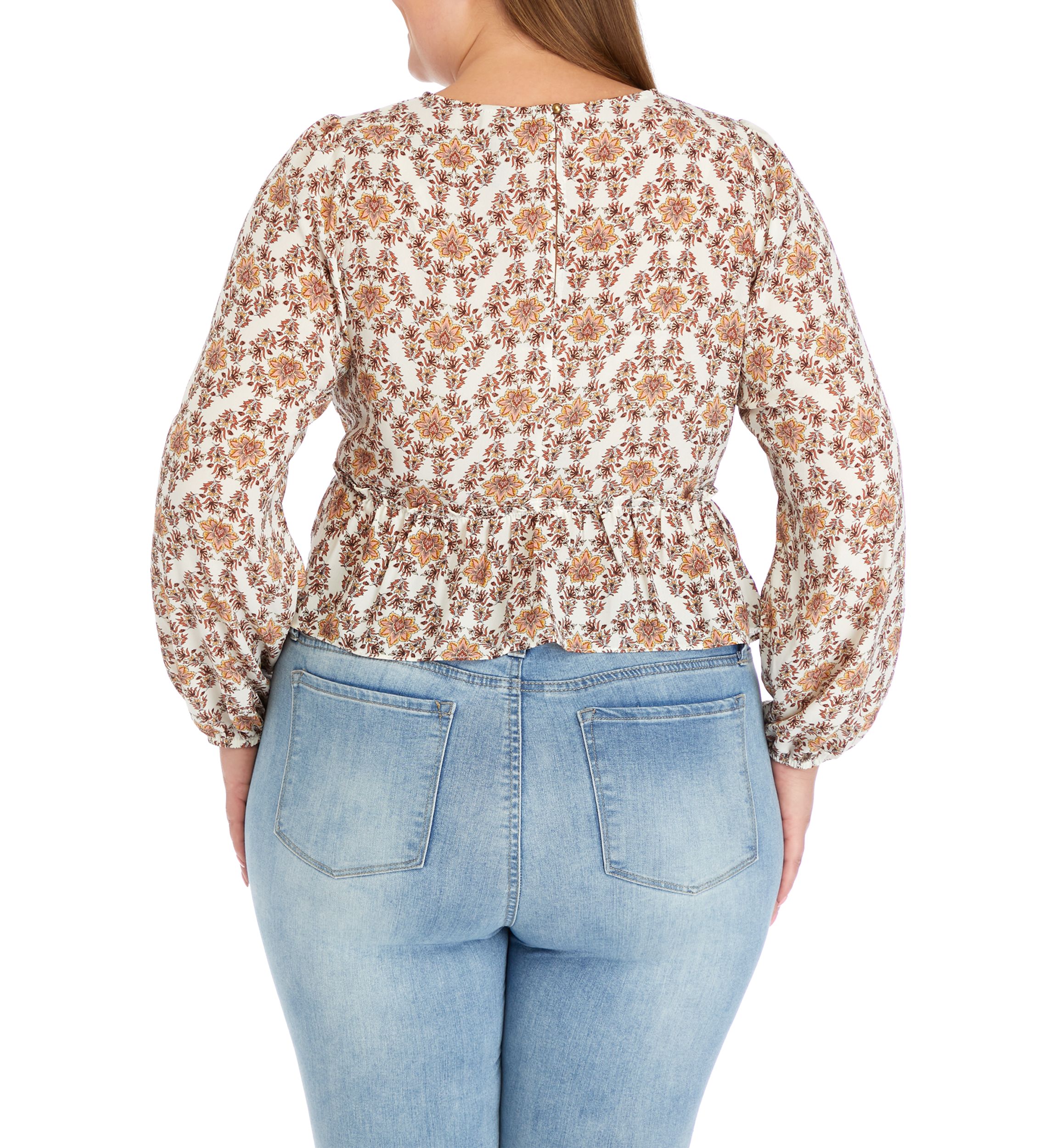 Plus Size Long Sleeve Double Ruffle Woven Top