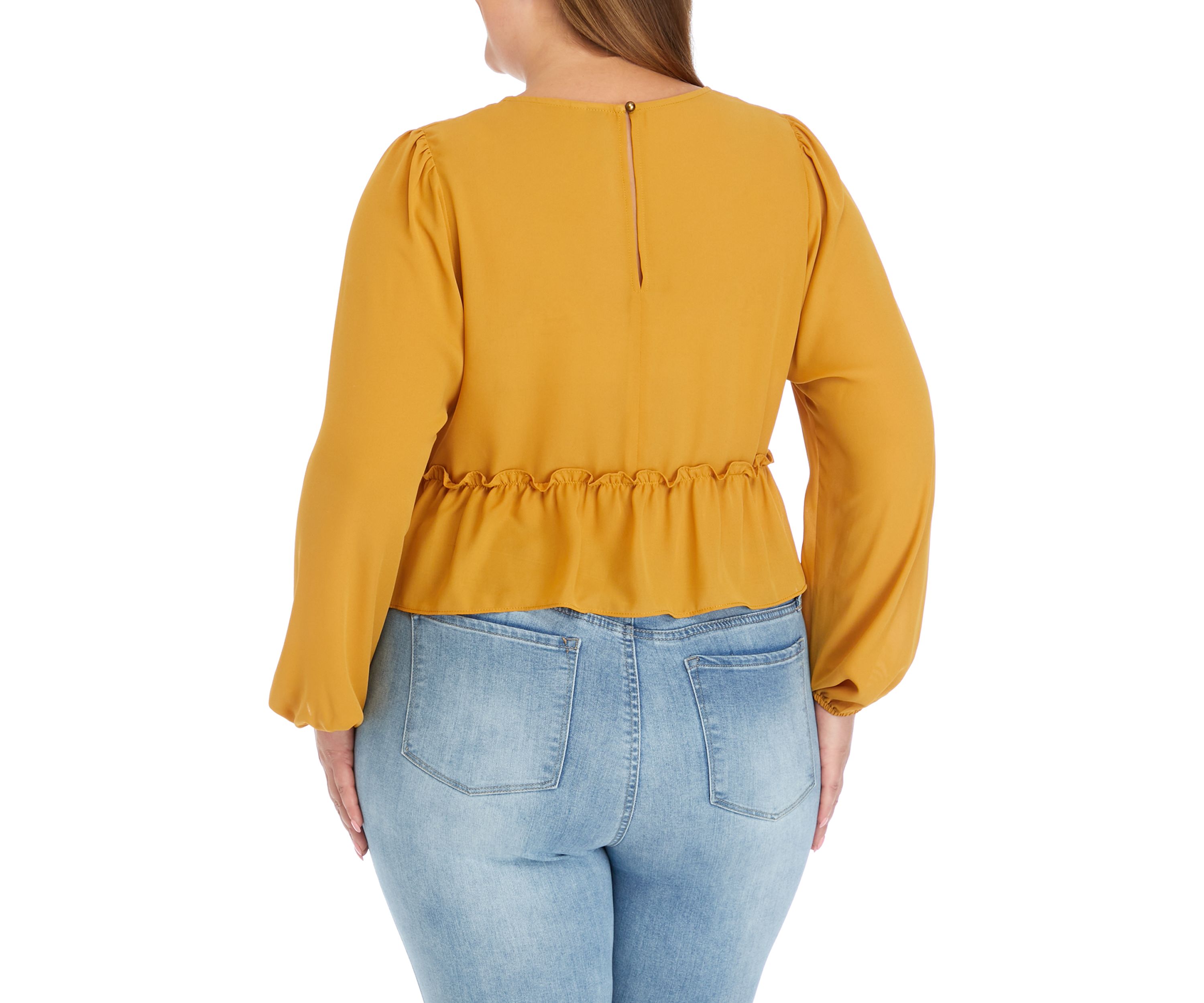 Plus Size Long Sleeve Double Ruffle Woven Top