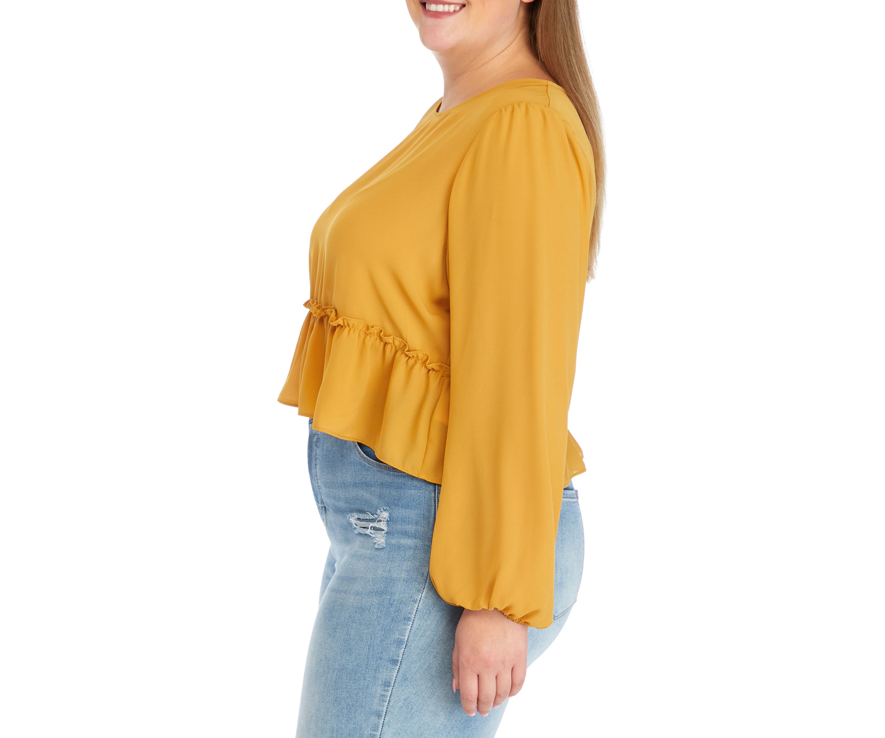 Plus Size Long Sleeve Double Ruffle Woven Top