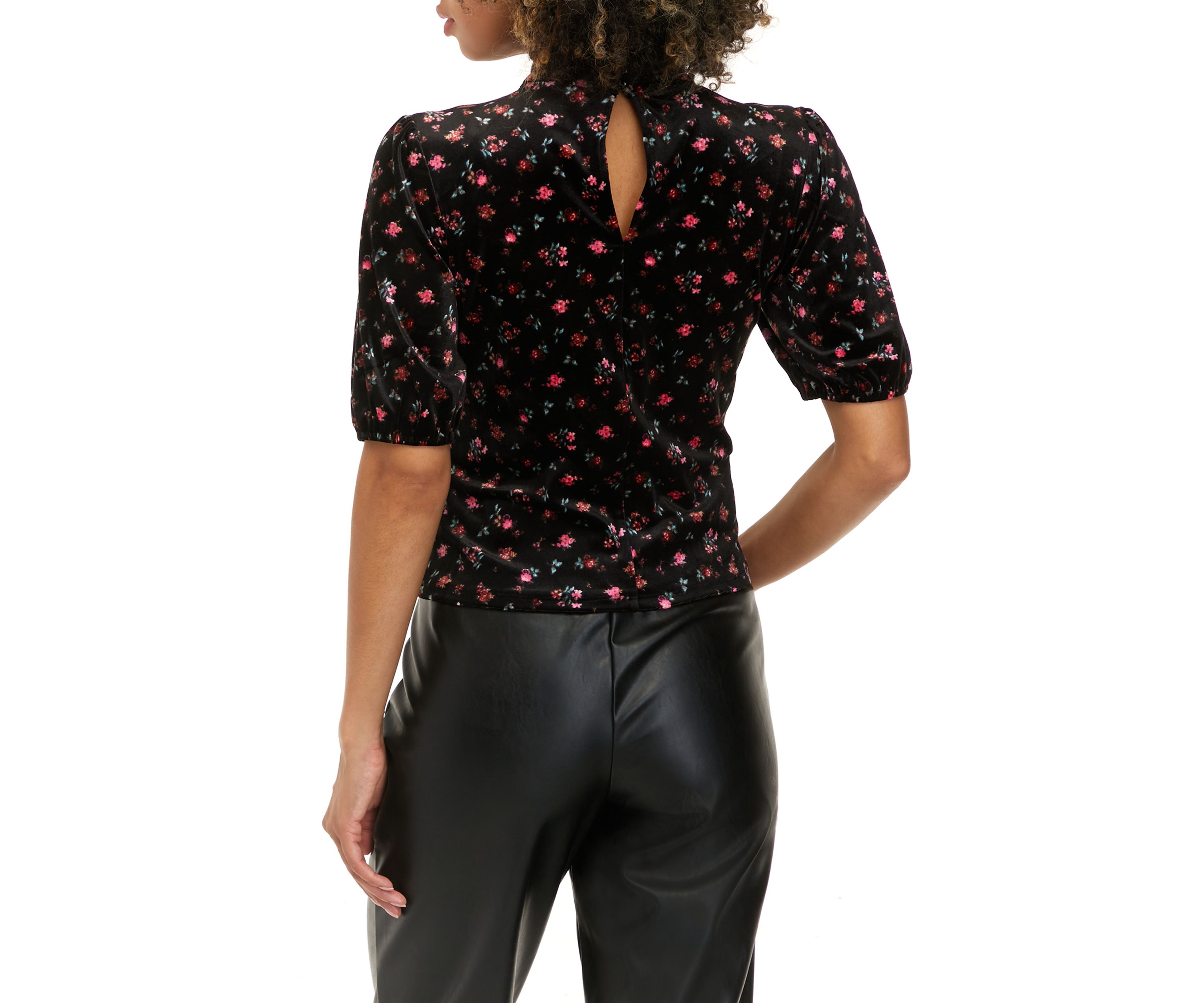 Juniorss Short Puff Sleeve Velvet Top