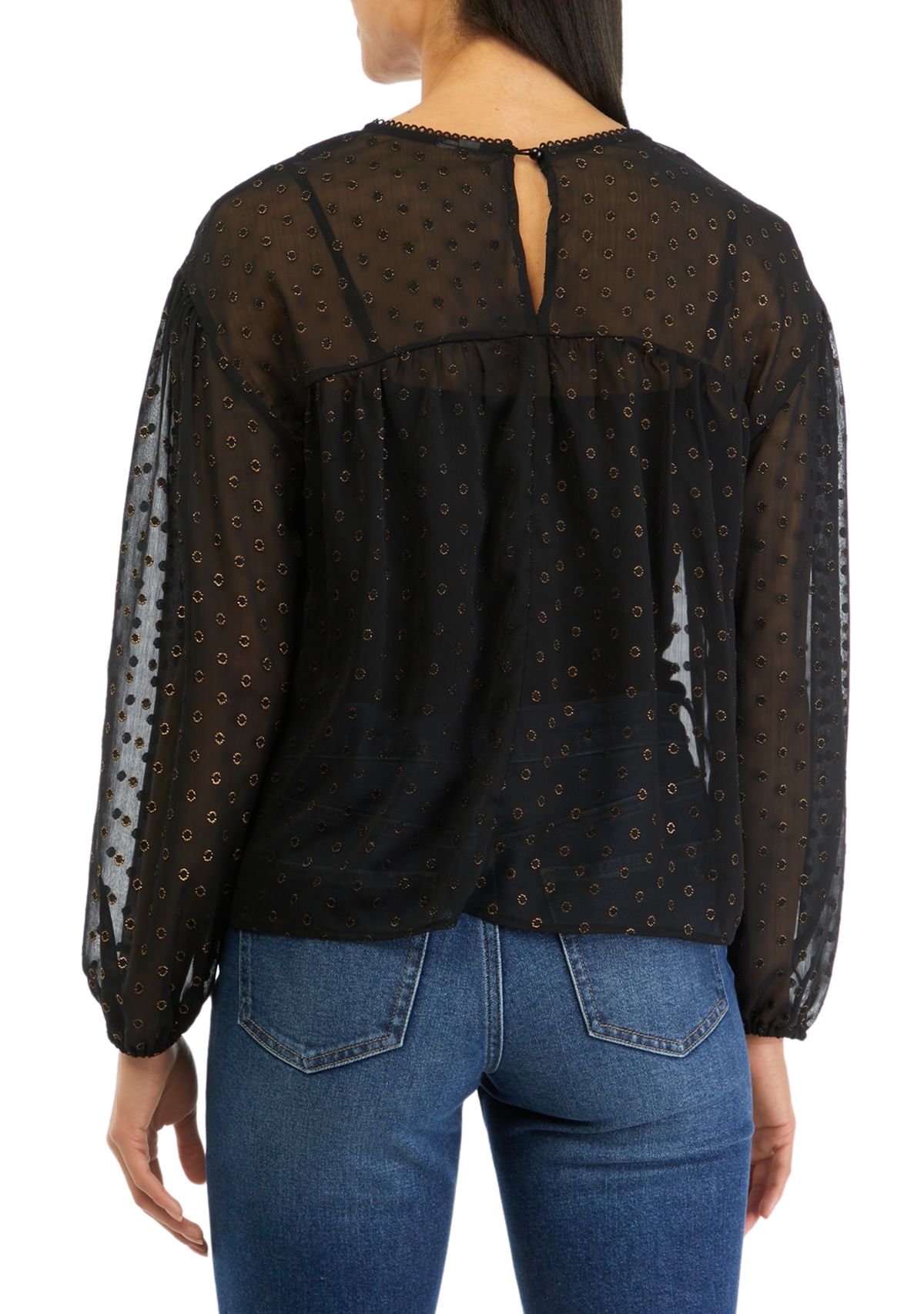 Womens Crochet Inset Woven Top