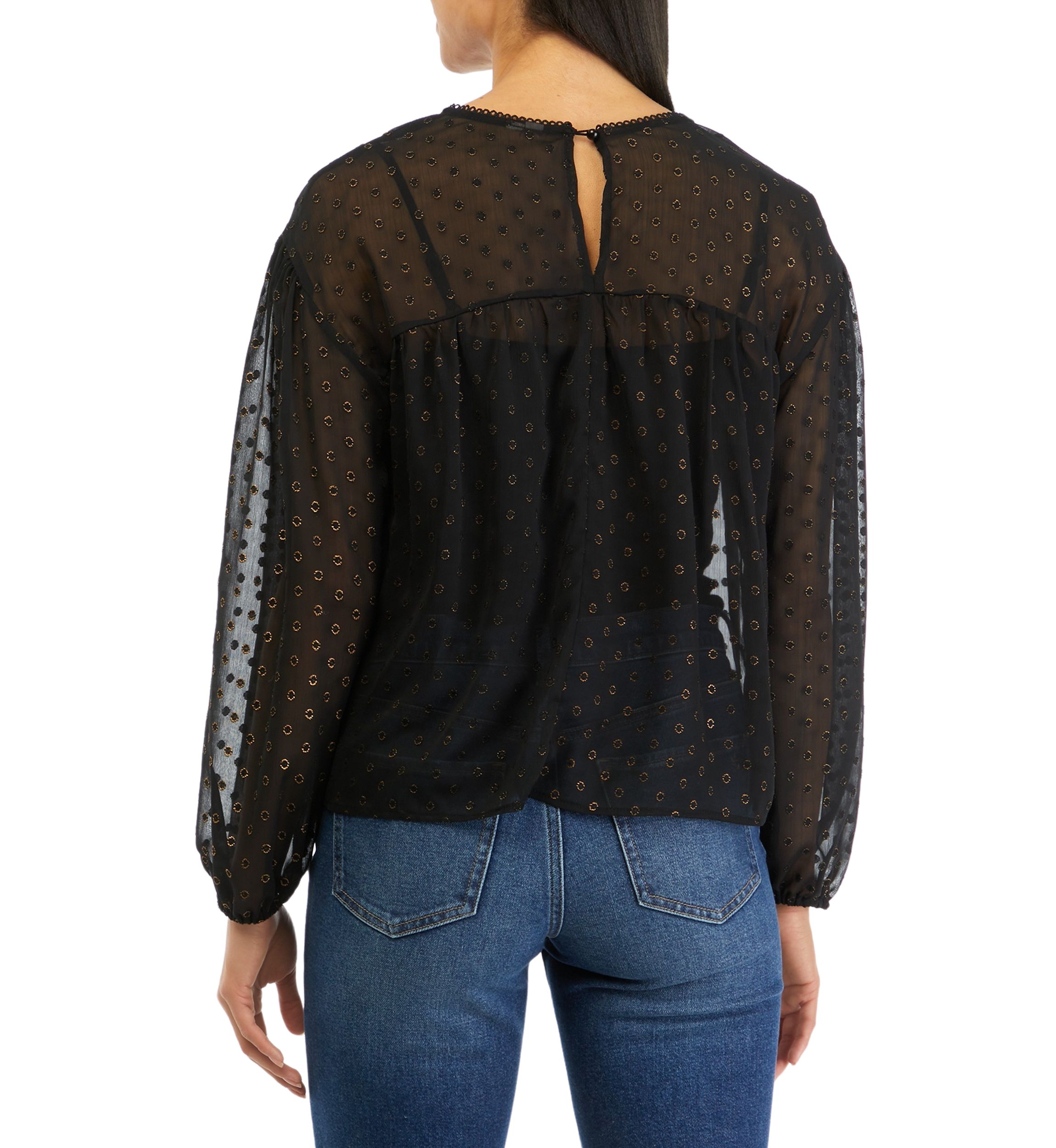 Womens Crochet Inset Woven Top