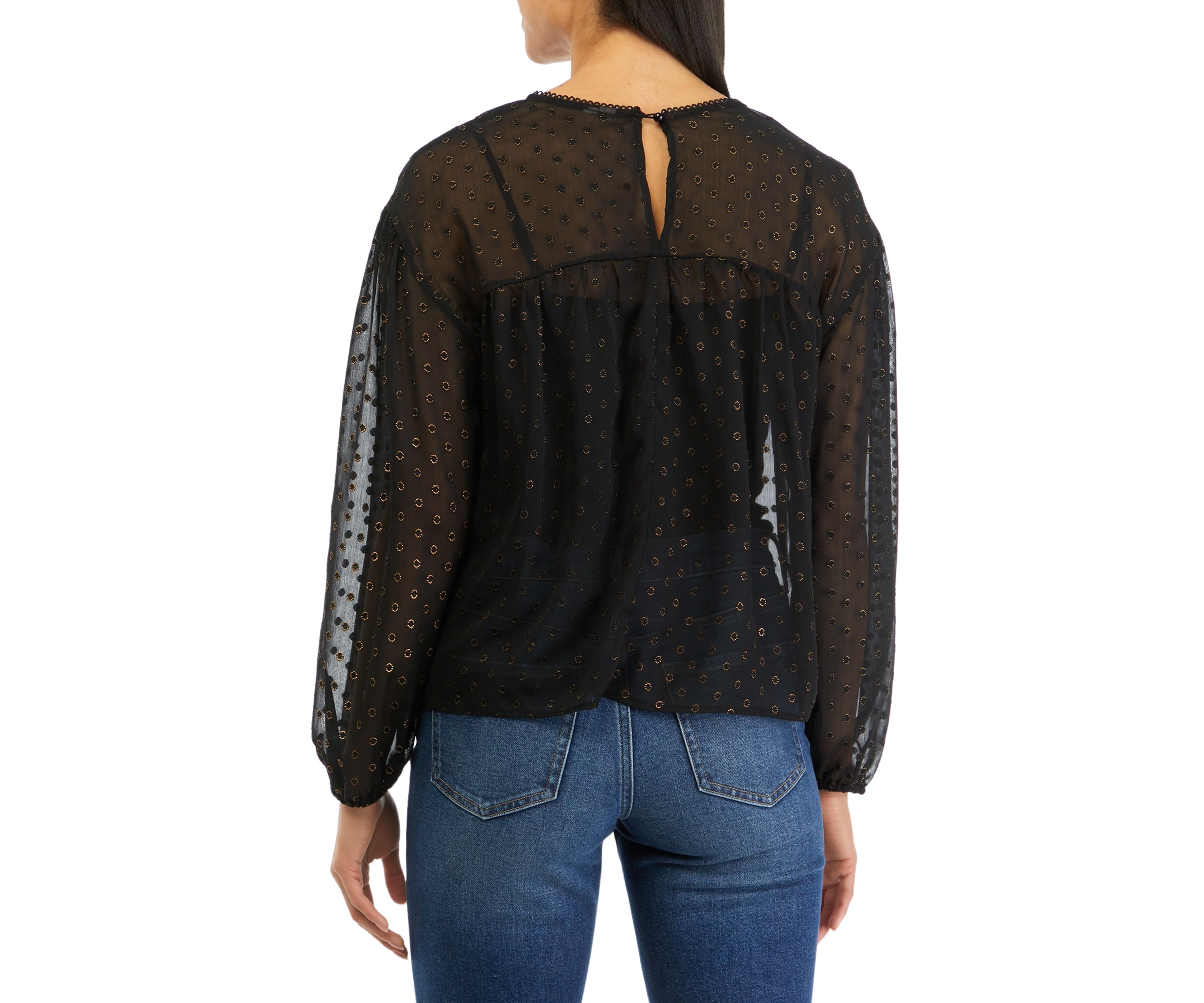 Womens Crochet Inset Woven Top