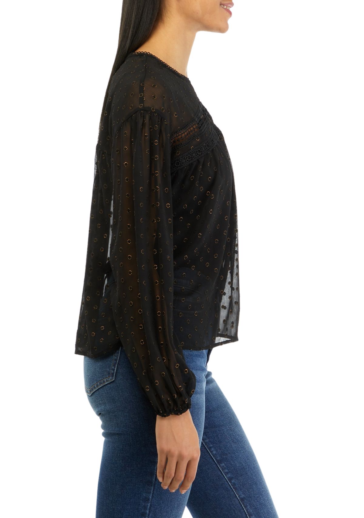 Womens Crochet Inset Woven Top