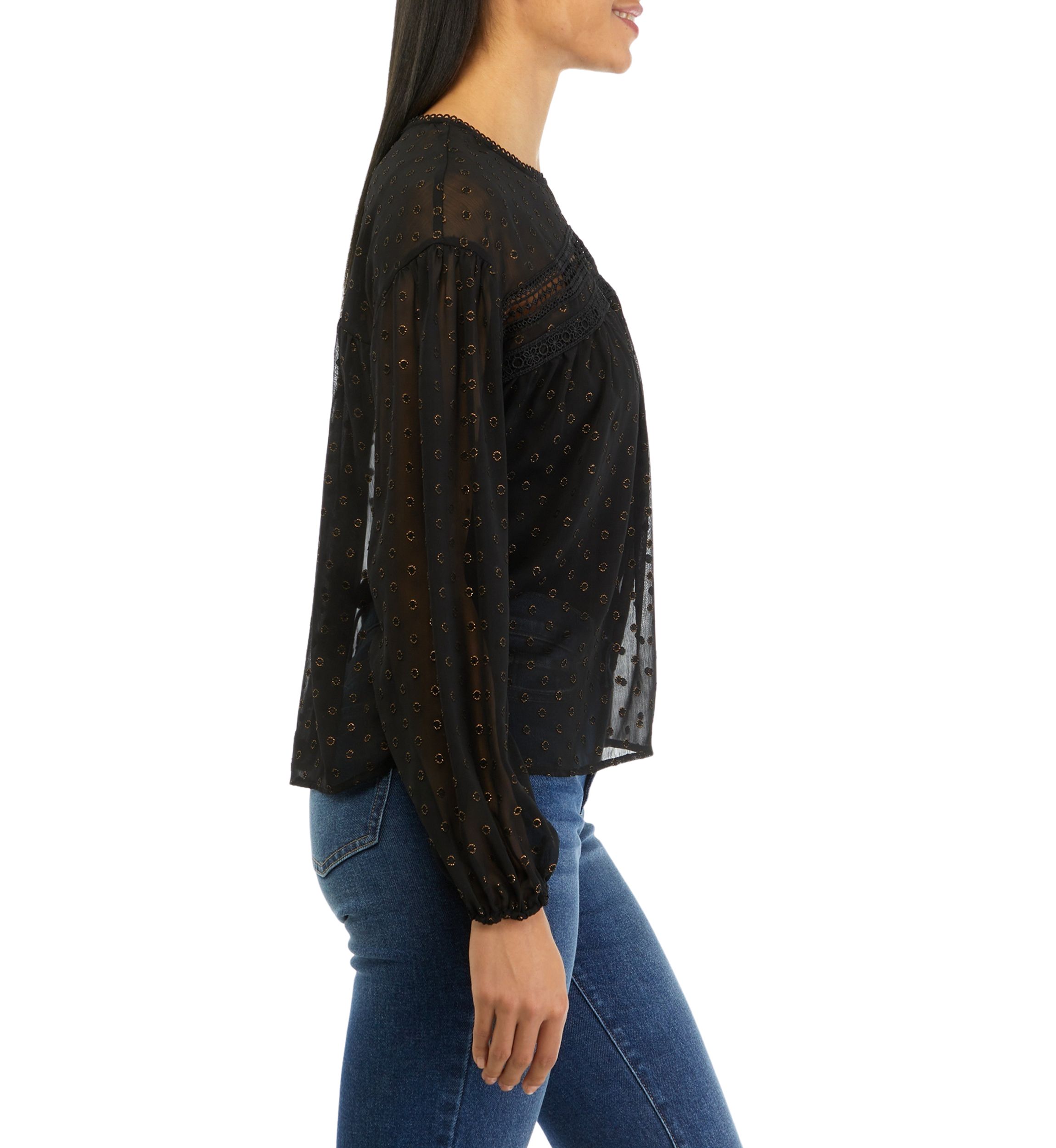 Womens Crochet Inset Woven Top