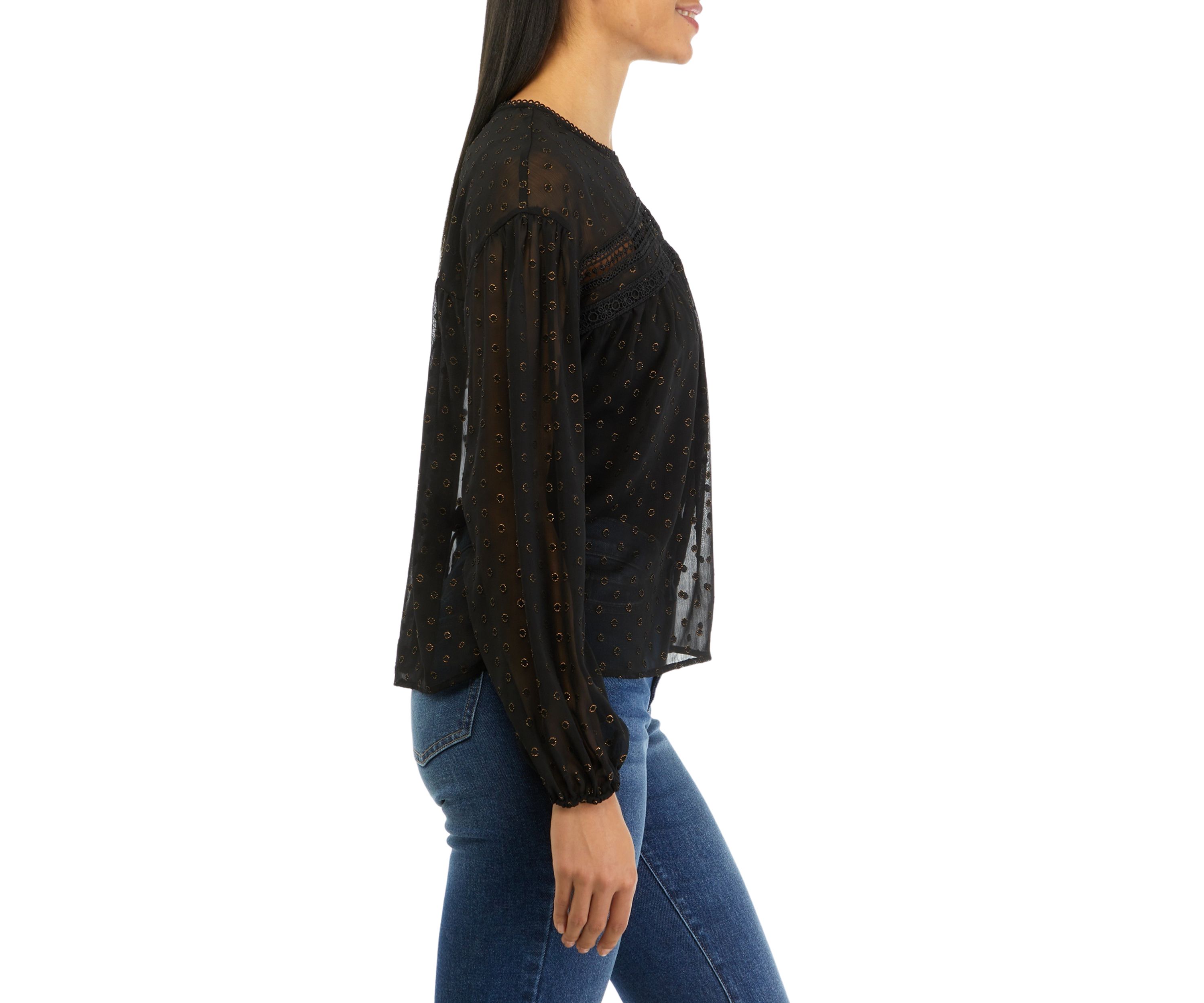 Womens Crochet Inset Woven Top