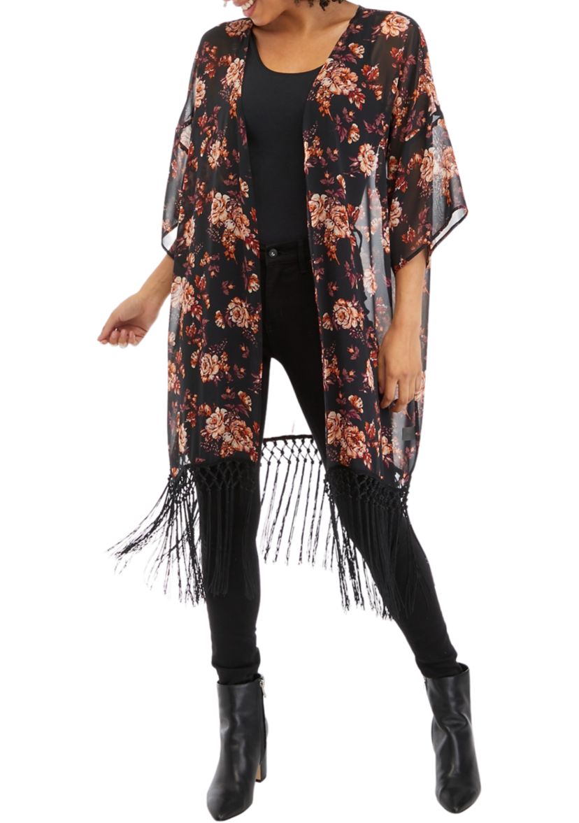 Juniors Fringe Kimono Duster