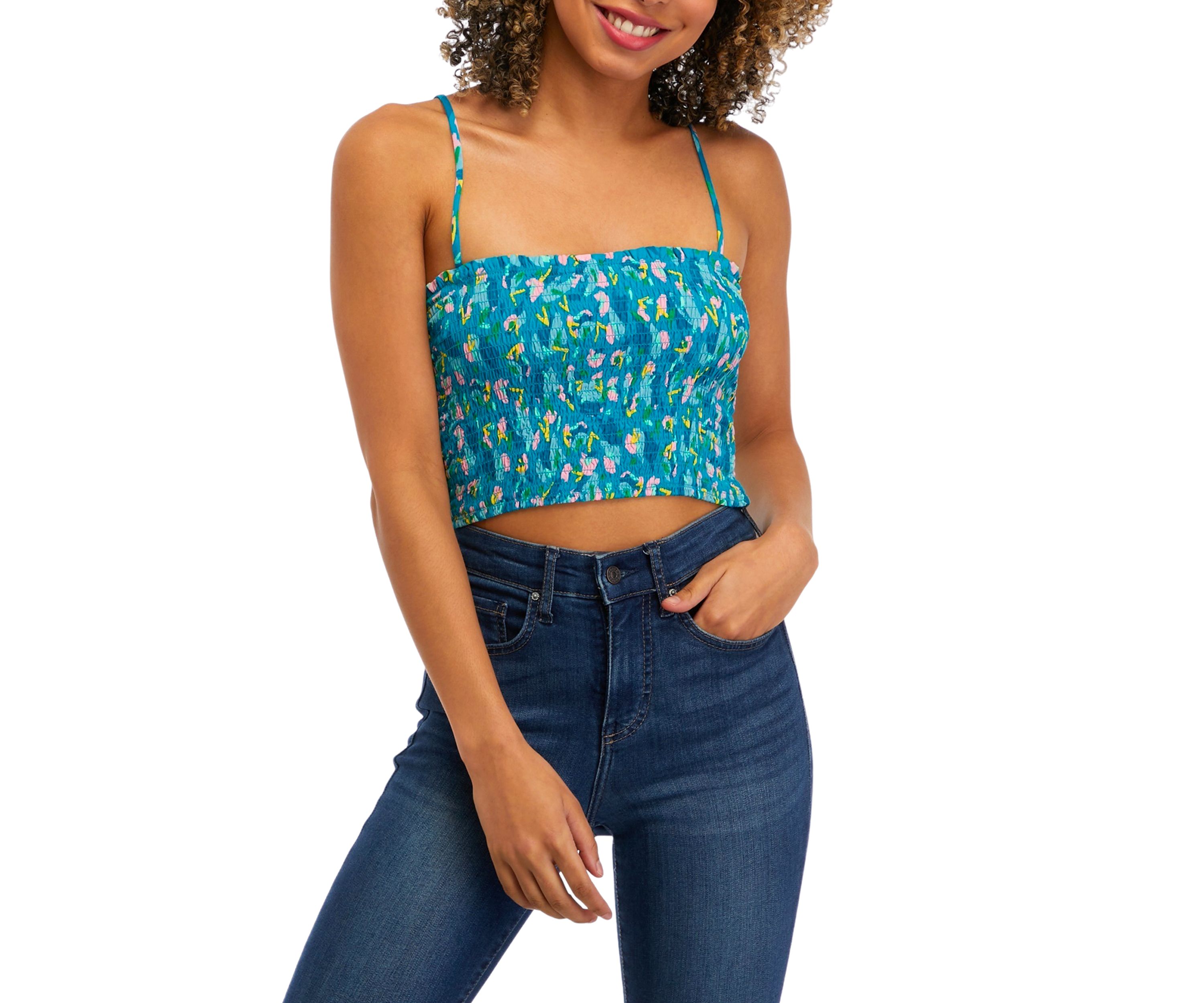 Juniors Sleeveless Smocked Match Top