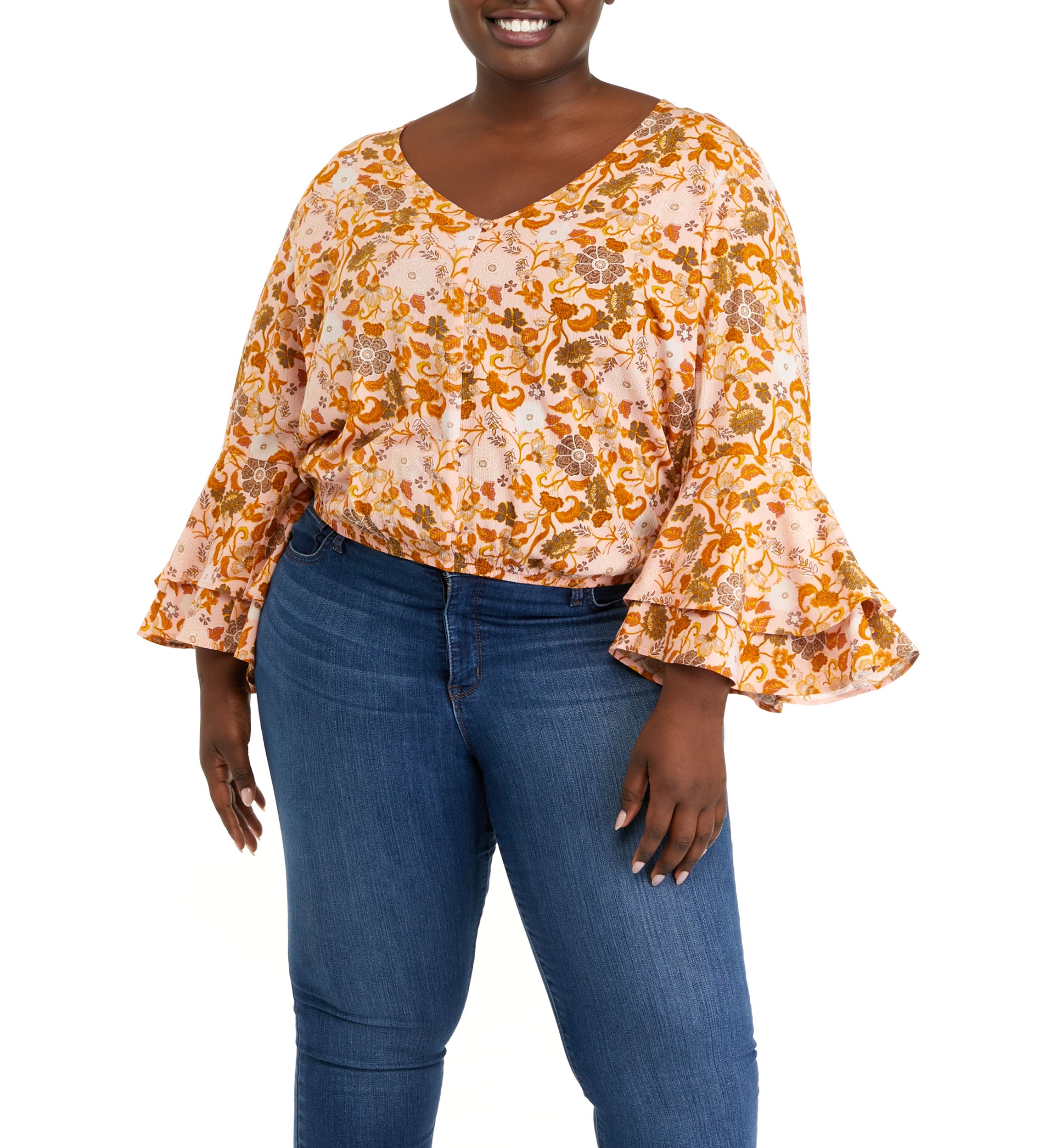 Plus Size Bell Sleeve Surplice Top