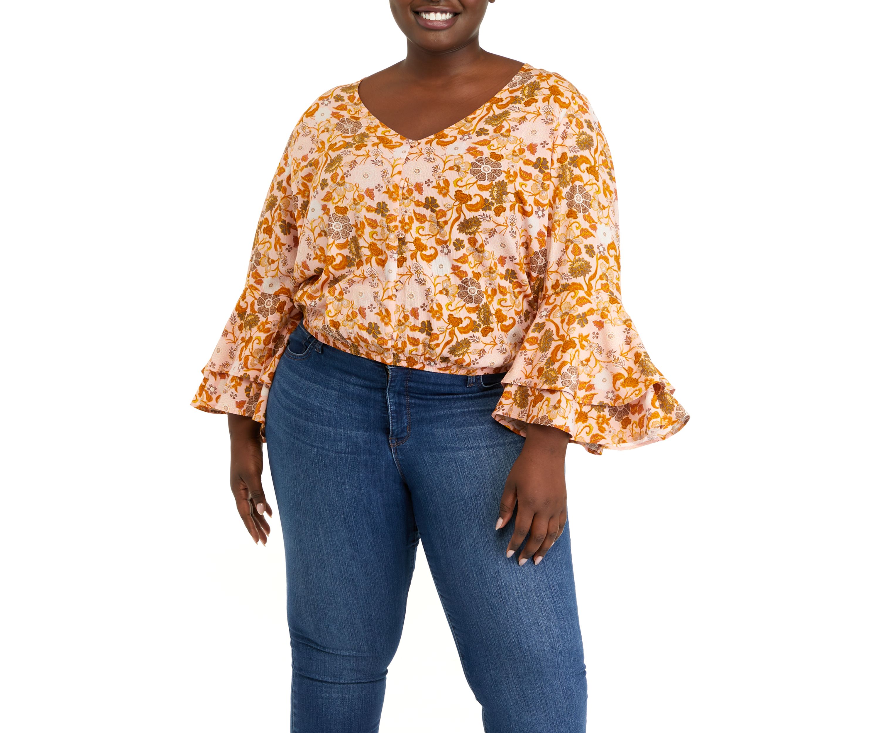 Plus Size Bell Sleeve Surplice Top