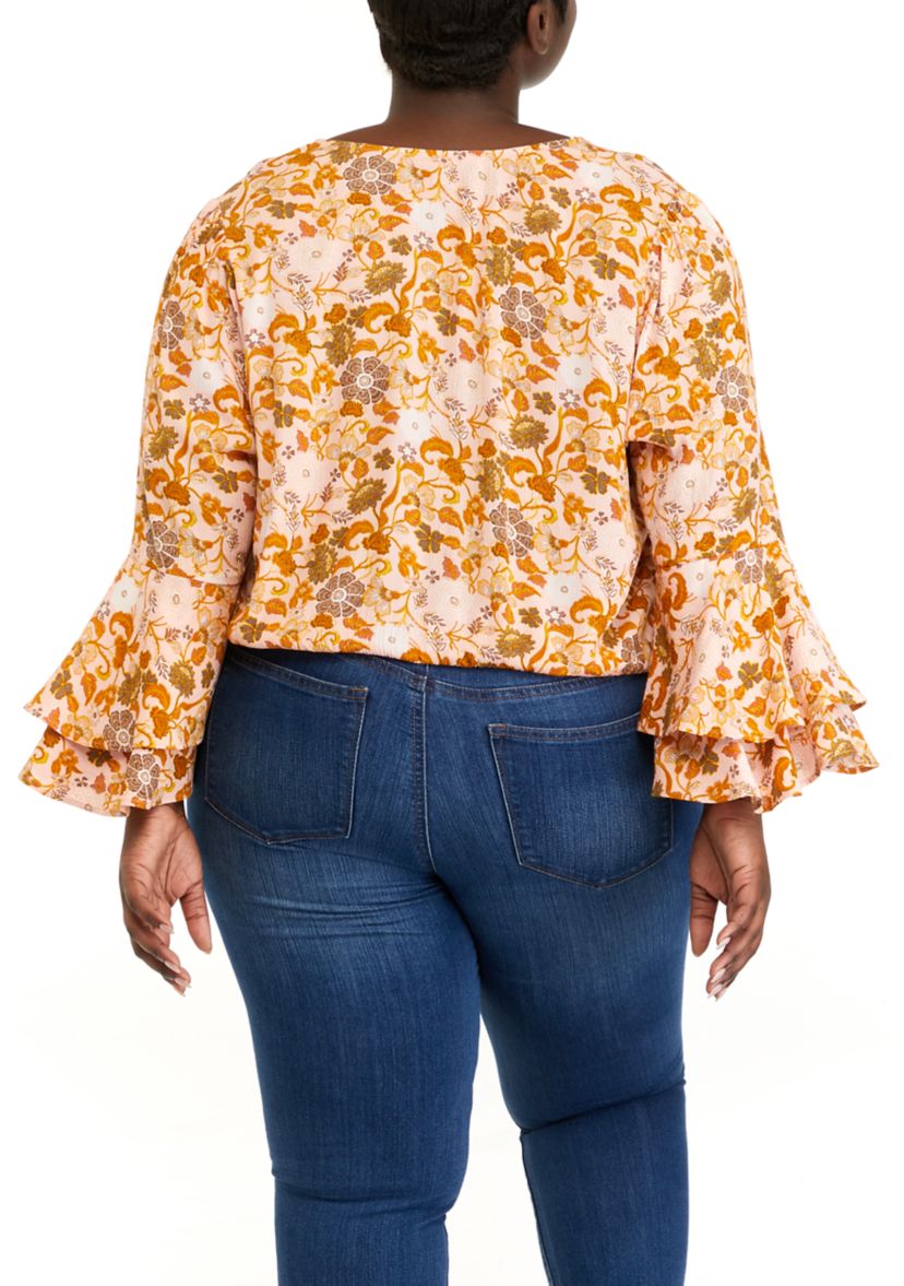 Plus Size Bell Sleeve Surplice Top