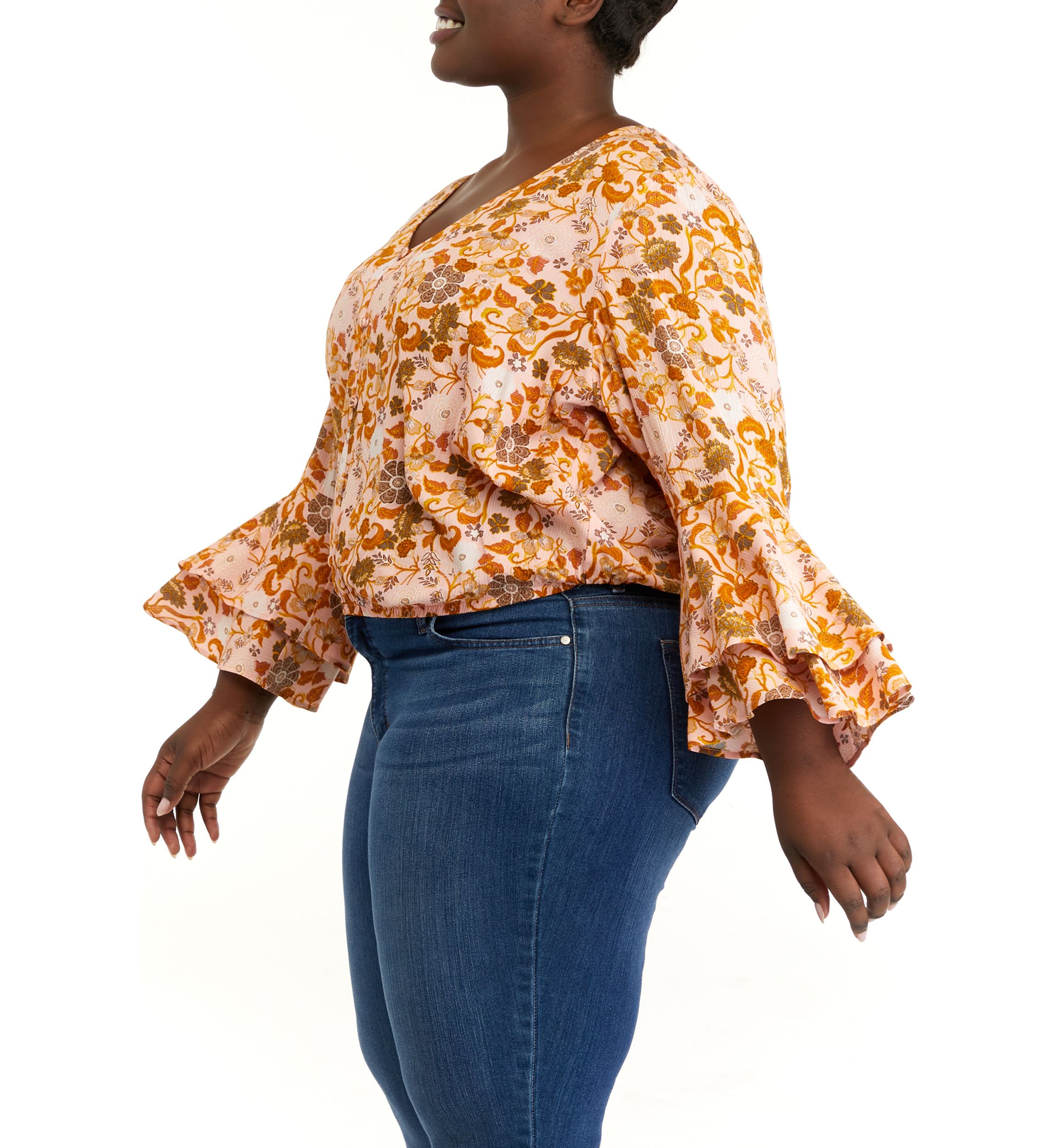 Plus Size Bell Sleeve Surplice Top