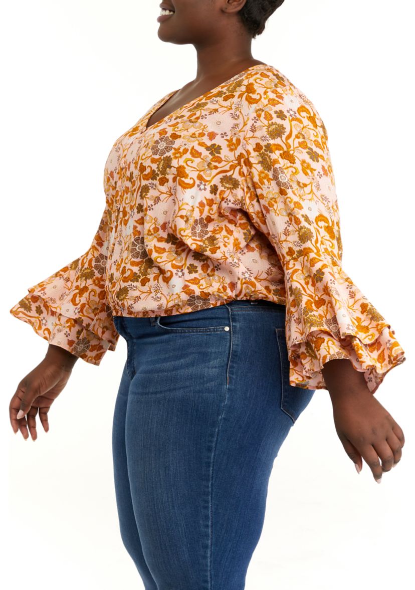 Plus Size Bell Sleeve Surplice Top