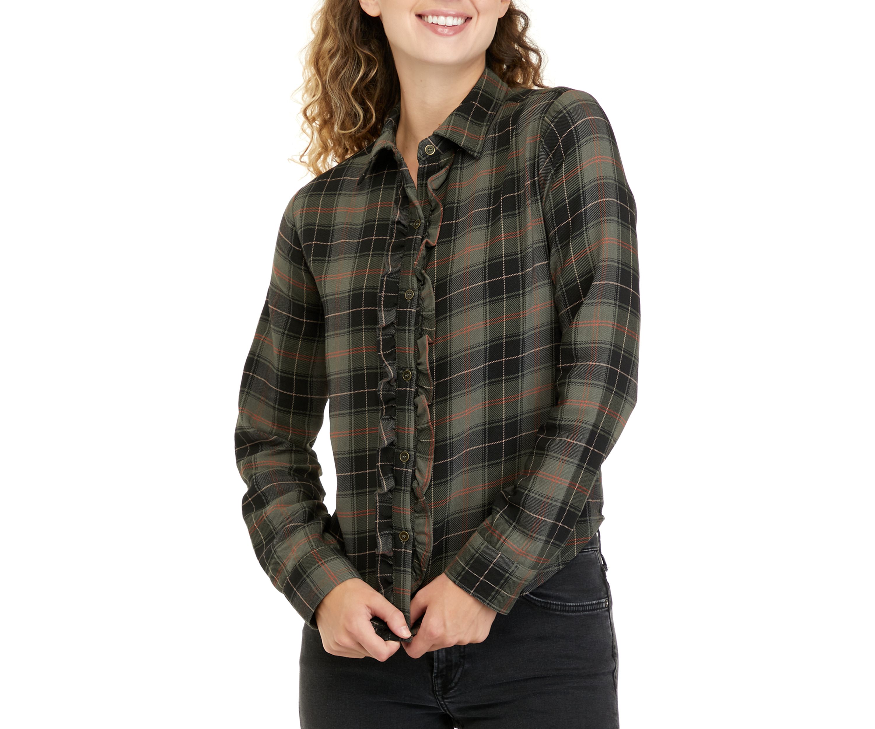 Juniors Long Sleeve Ruffled Woven Shirt