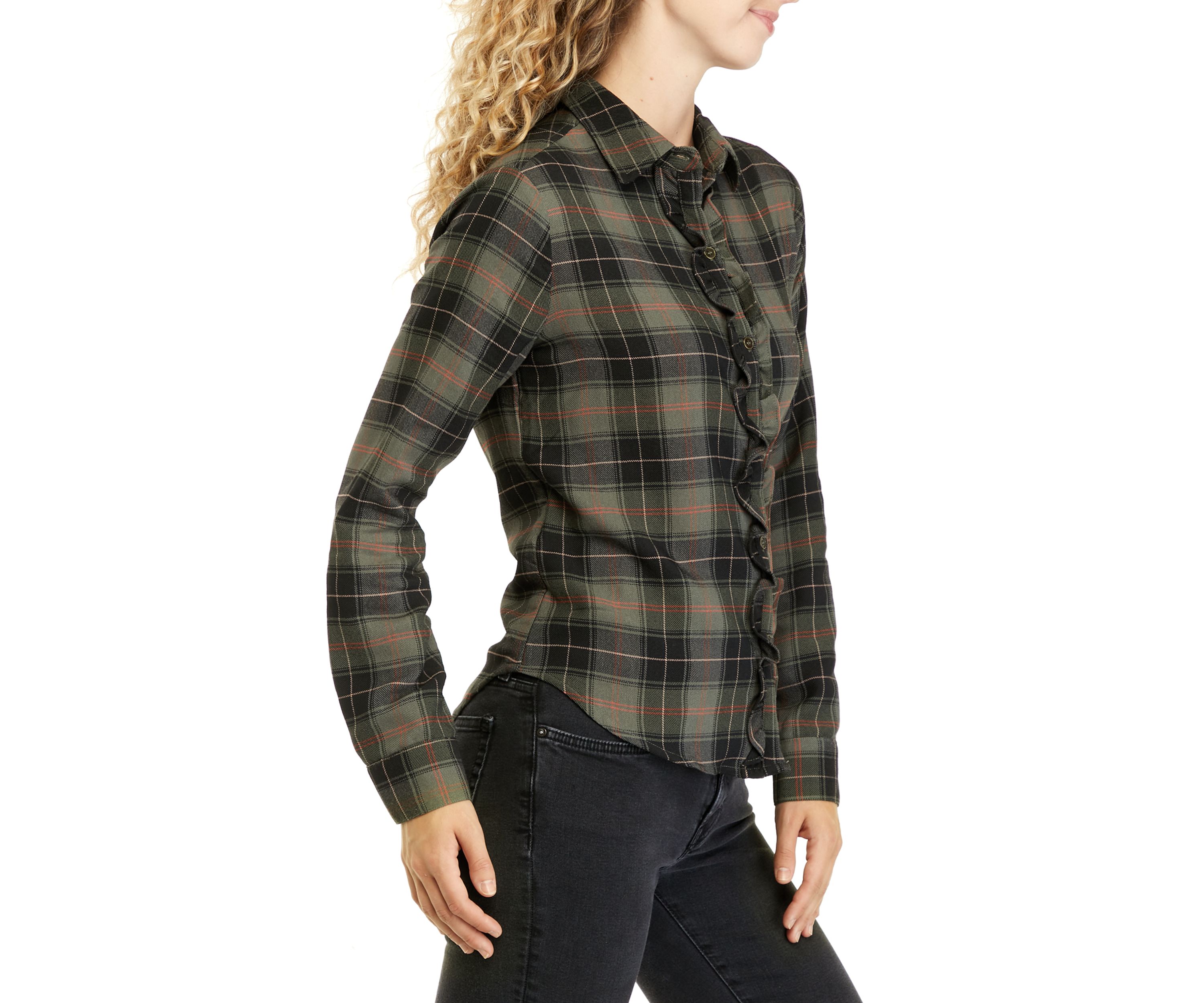 Juniors Long Sleeve Ruffled Woven Shirt