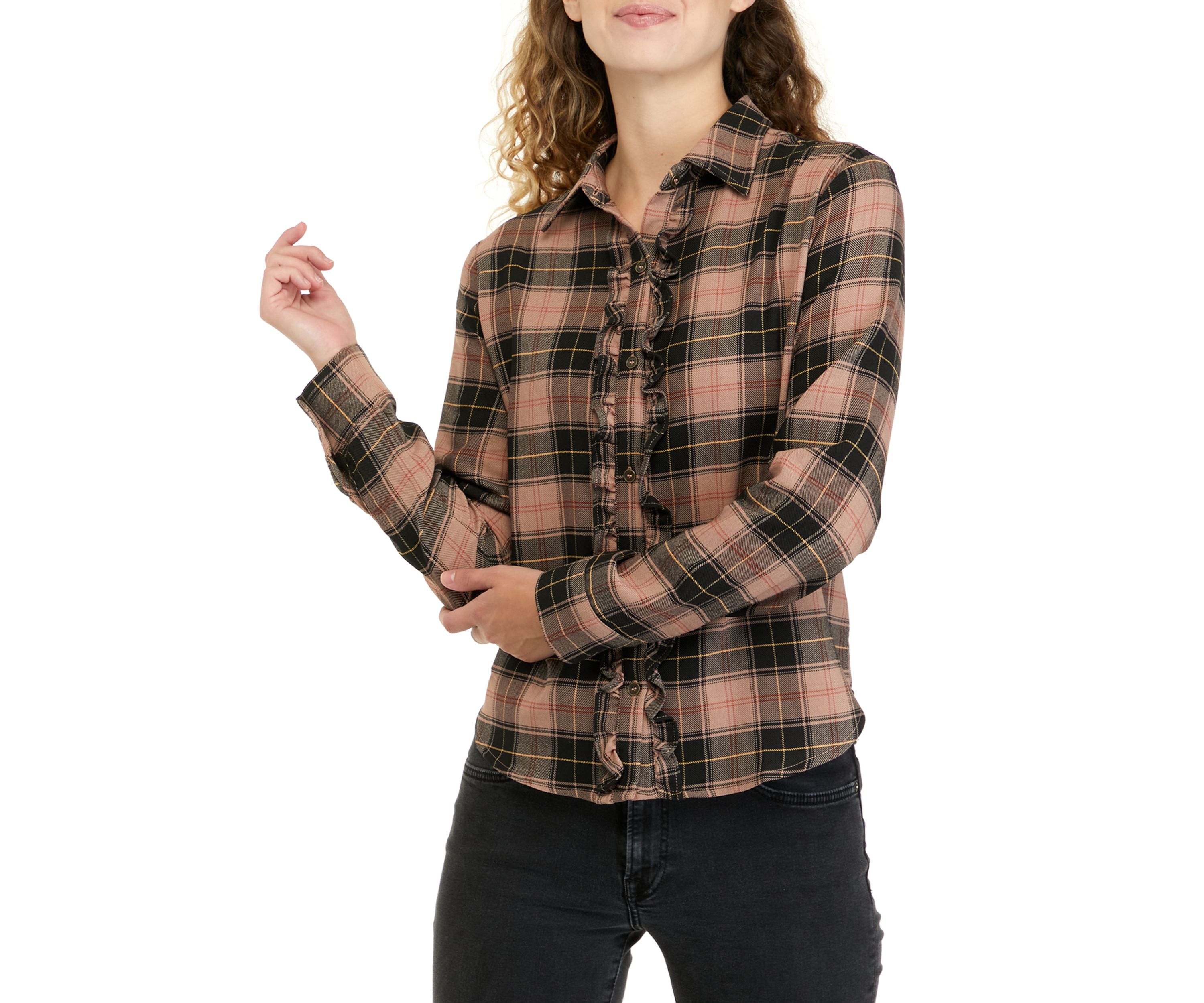 Juniors Long Sleeve Ruffled Woven Shirt