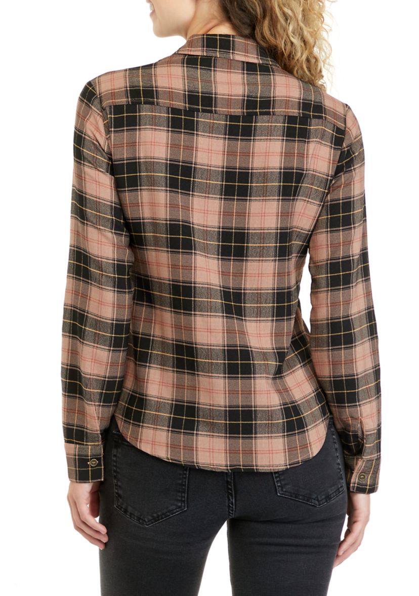 Juniors Long Sleeve Ruffled Woven Shirt
