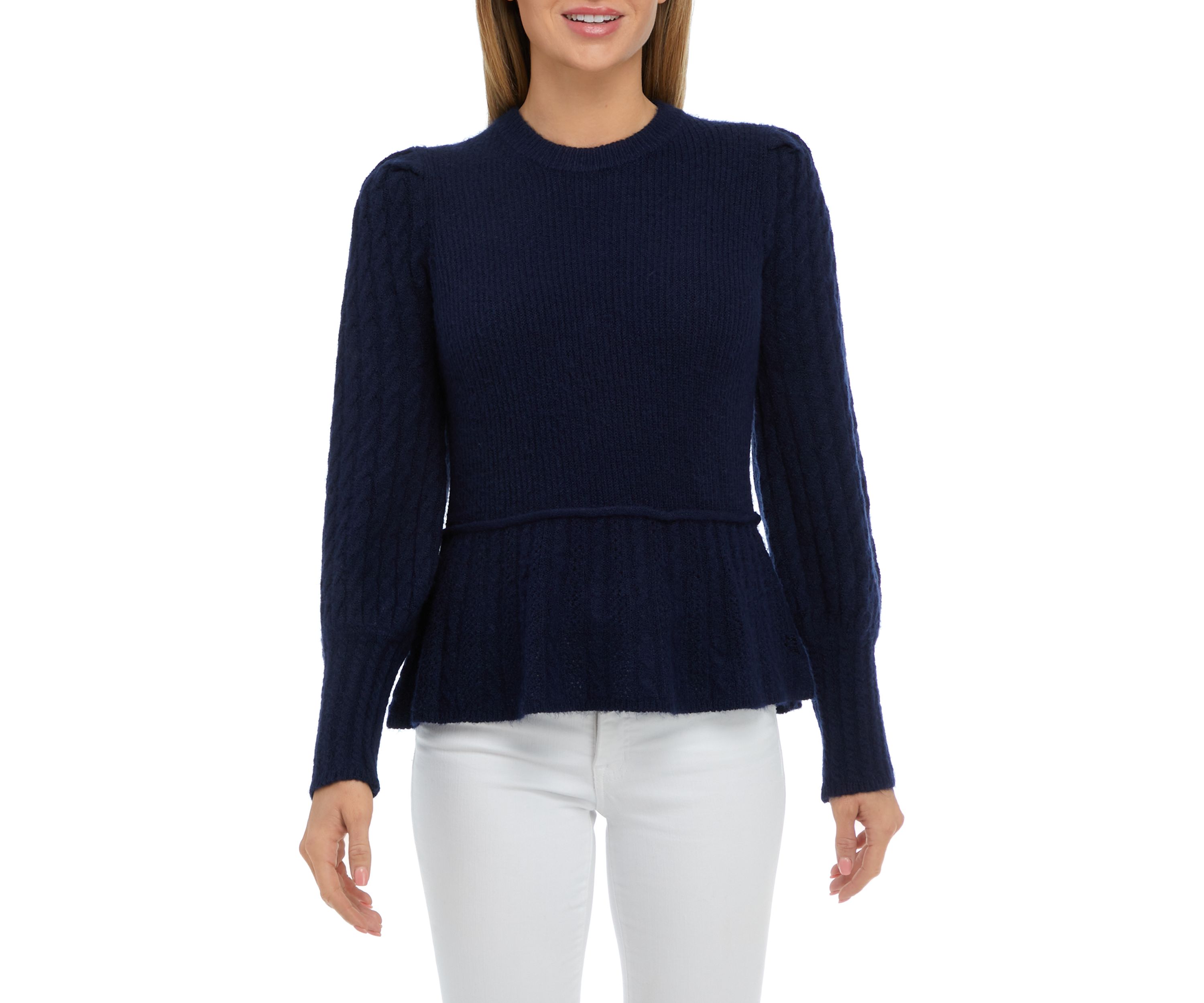 Womens Peplum Puff Sleeve Sweater