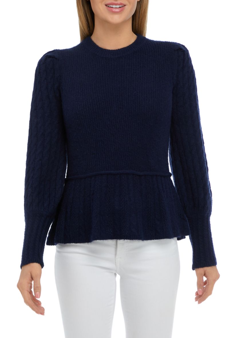 Womens Peplum Puff Sleeve Sweater