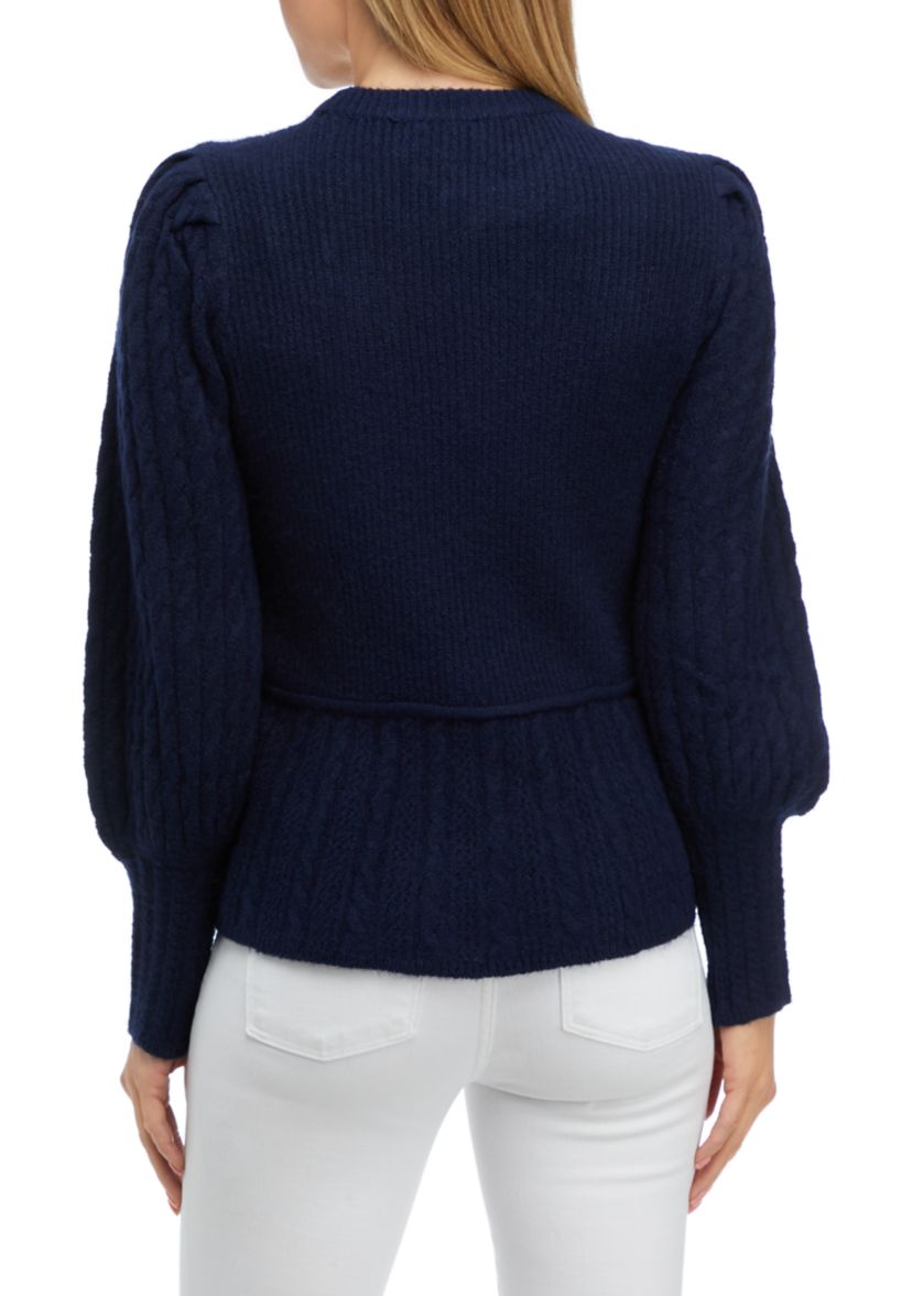 Womens Peplum Puff Sleeve Sweater