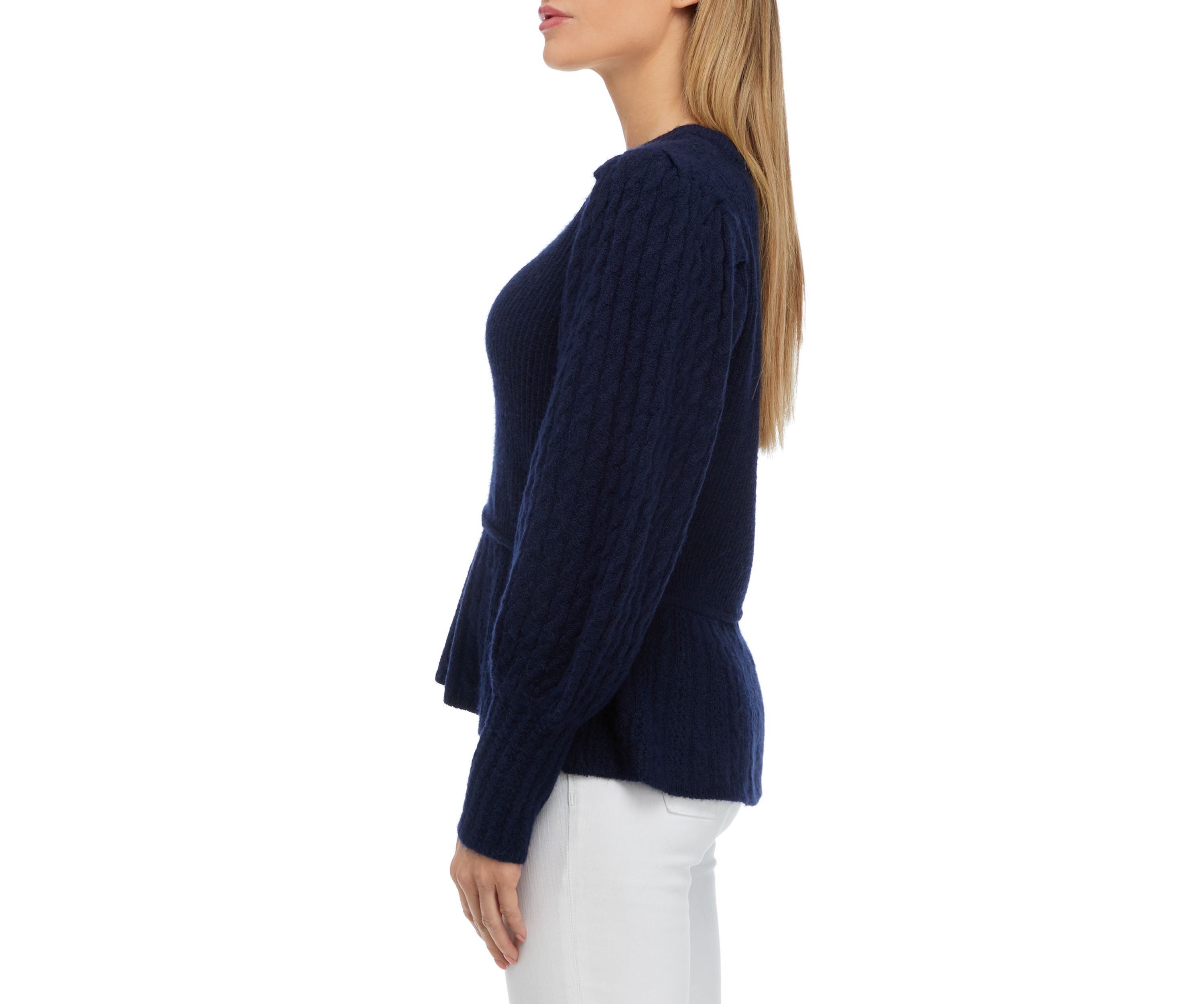Womens Peplum Puff Sleeve Sweater