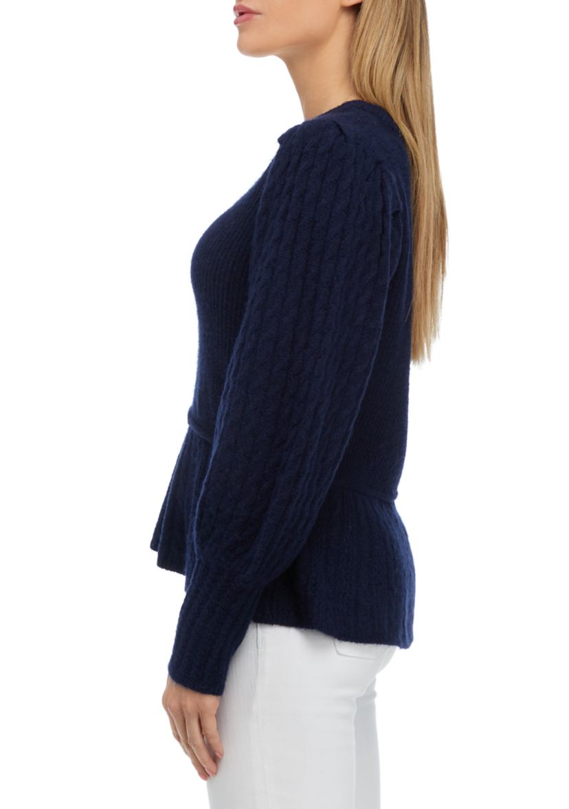 Womens Peplum Puff Sleeve Sweater