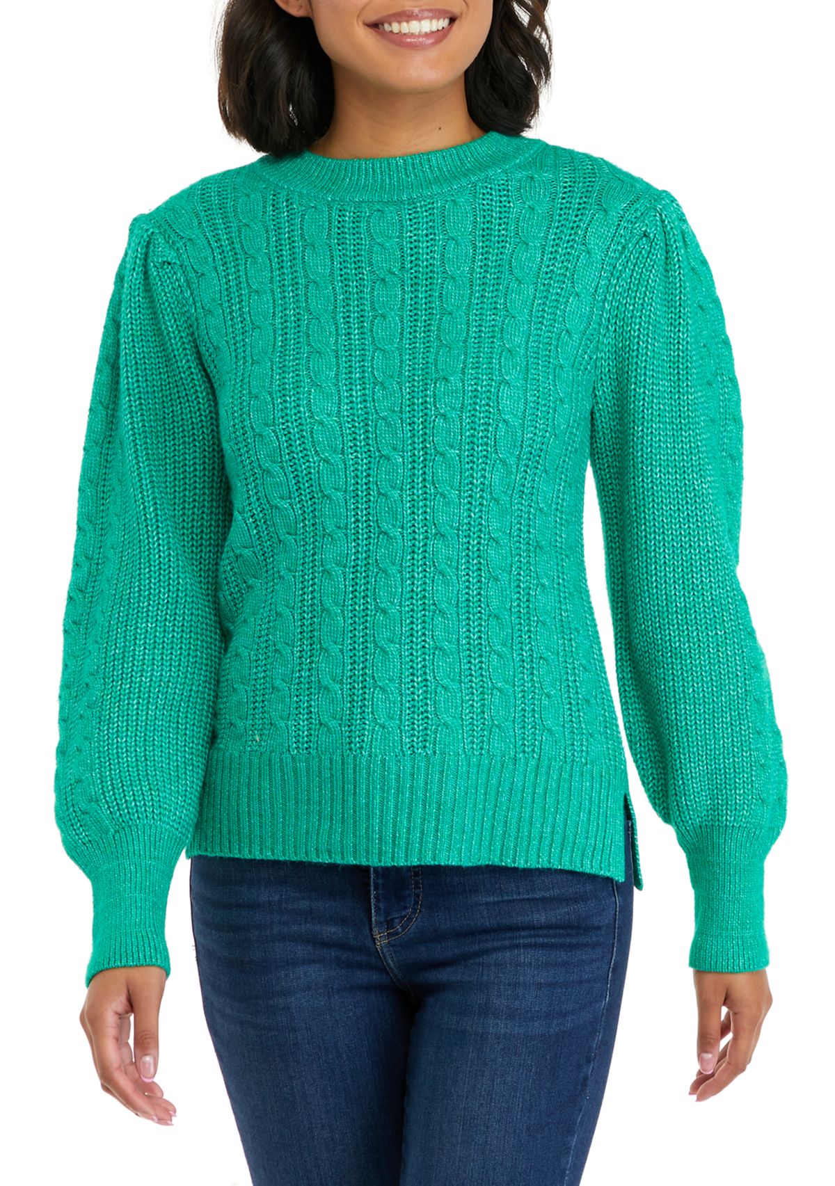 Petite Long Sleeve Relaxed Cable Knit Sweater
