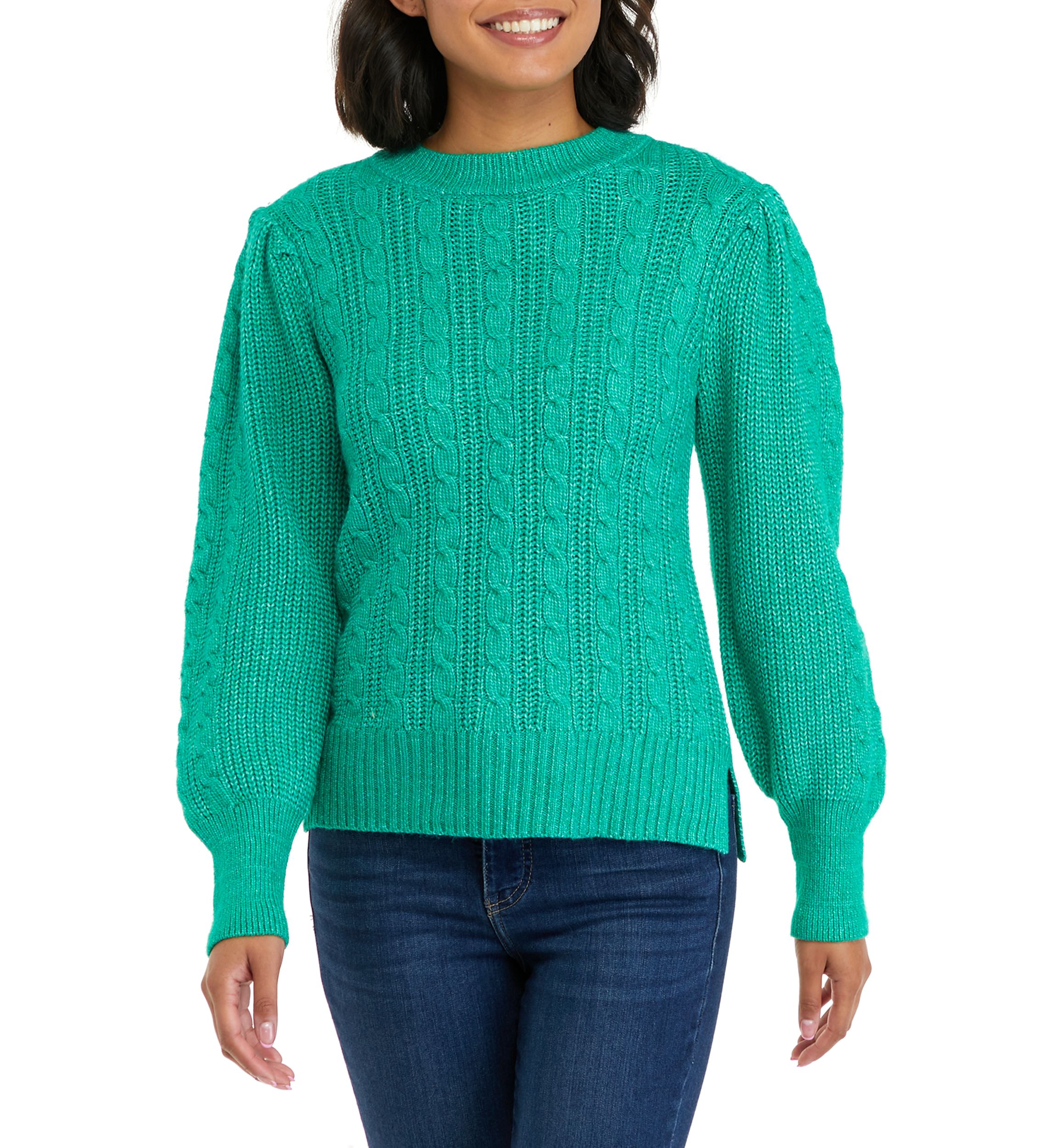 Petite Long Sleeve Relaxed Cable Knit Sweater