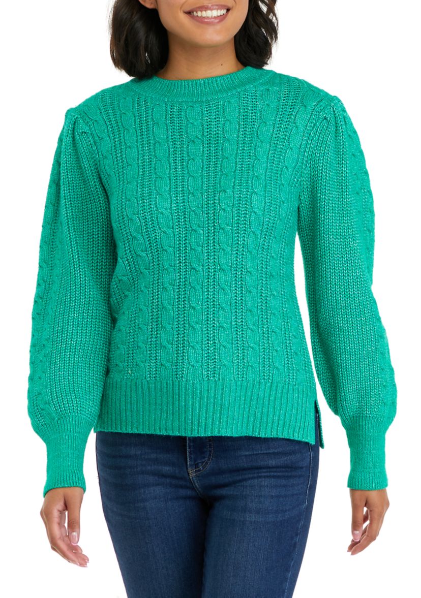 Petite Long Sleeve Relaxed Cable Knit Sweater