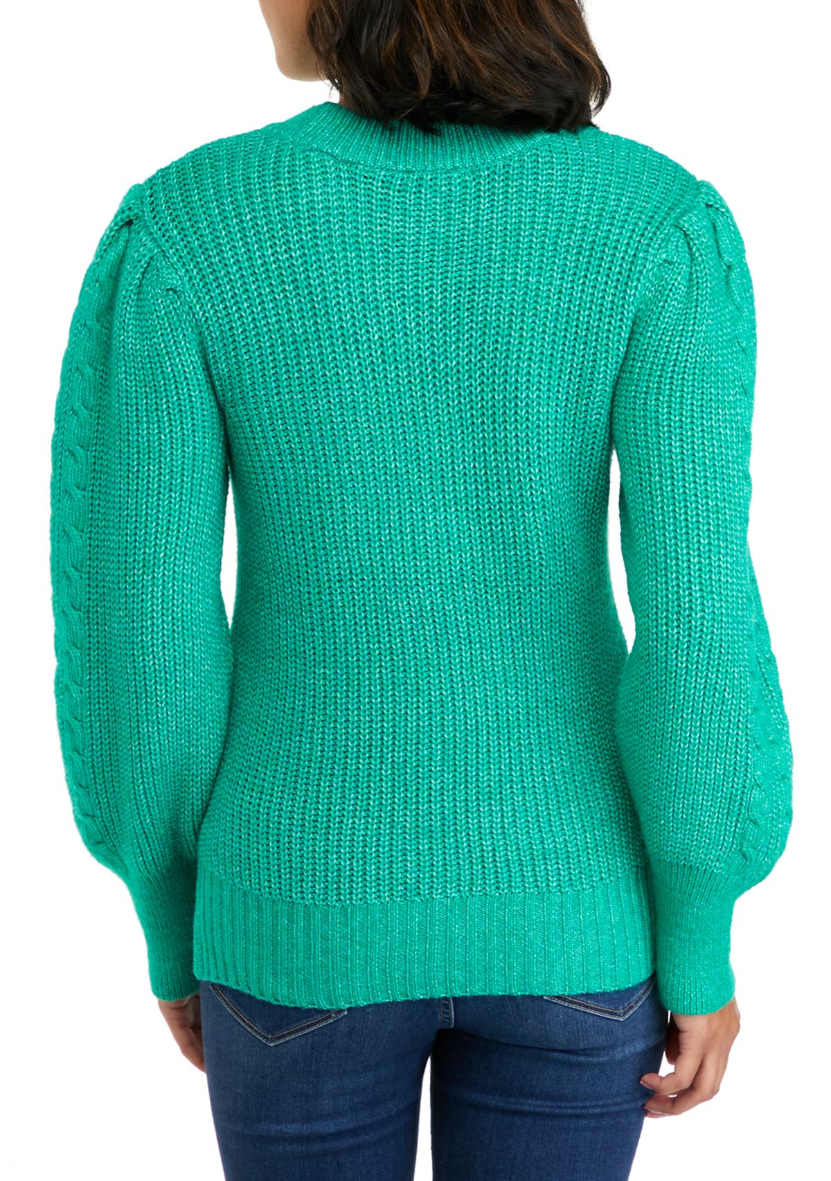 Petite Long Sleeve Relaxed Cable Knit Sweater