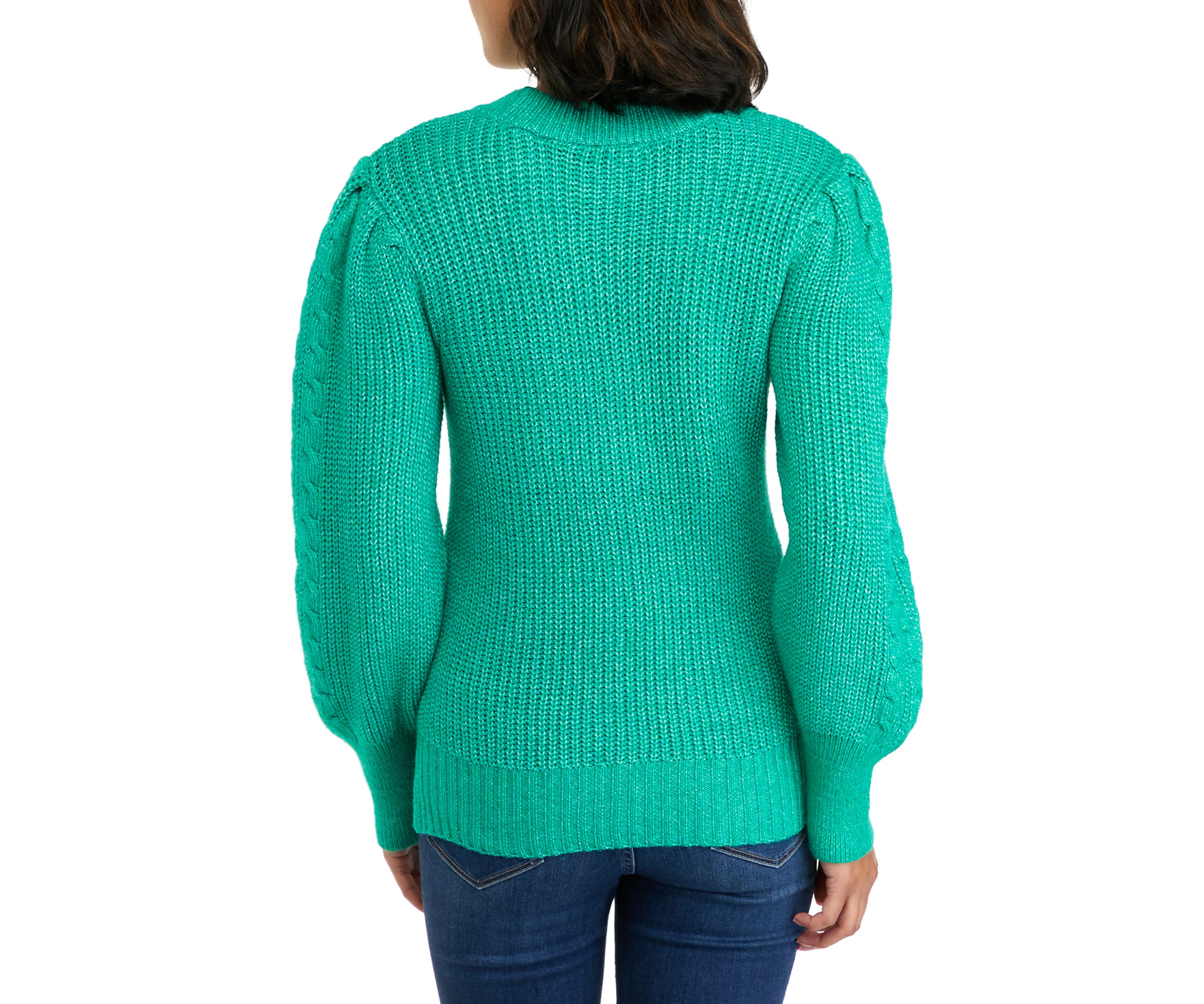 Petite Long Sleeve Relaxed Cable Knit Sweater