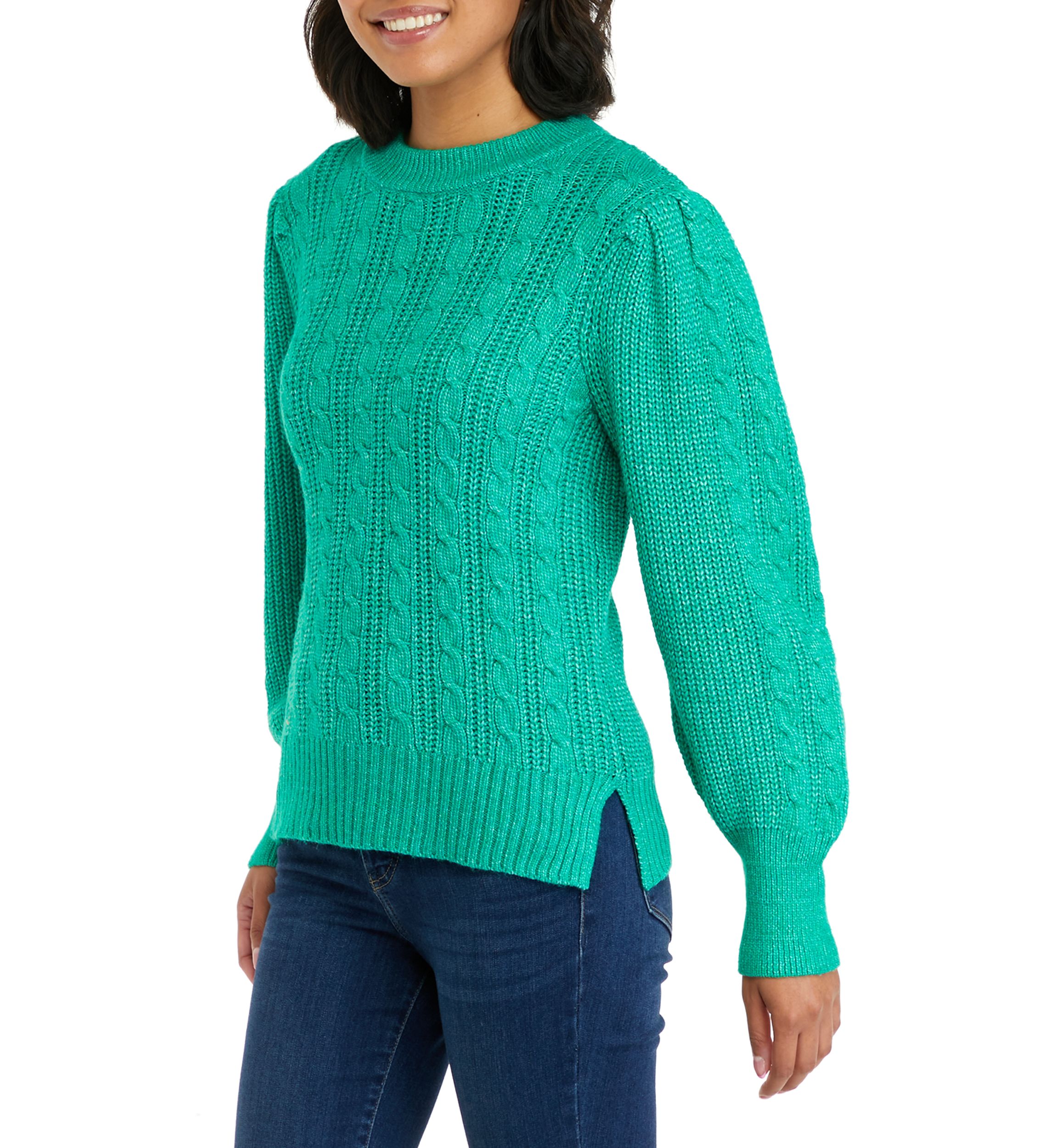 Petite Long Sleeve Relaxed Cable Knit Sweater