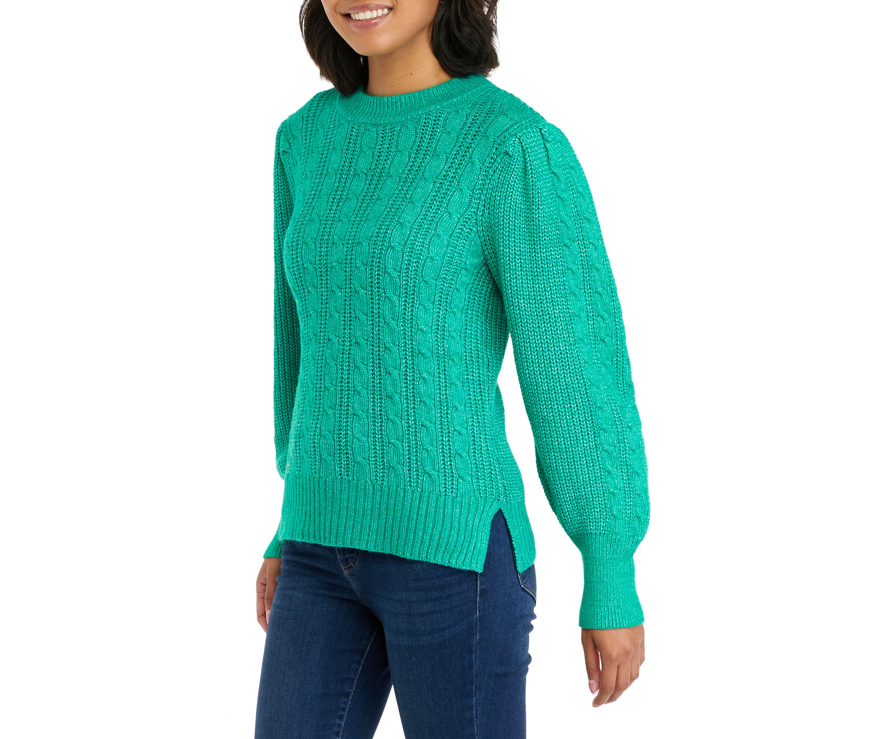 Petite Long Sleeve Relaxed Cable Knit Sweater