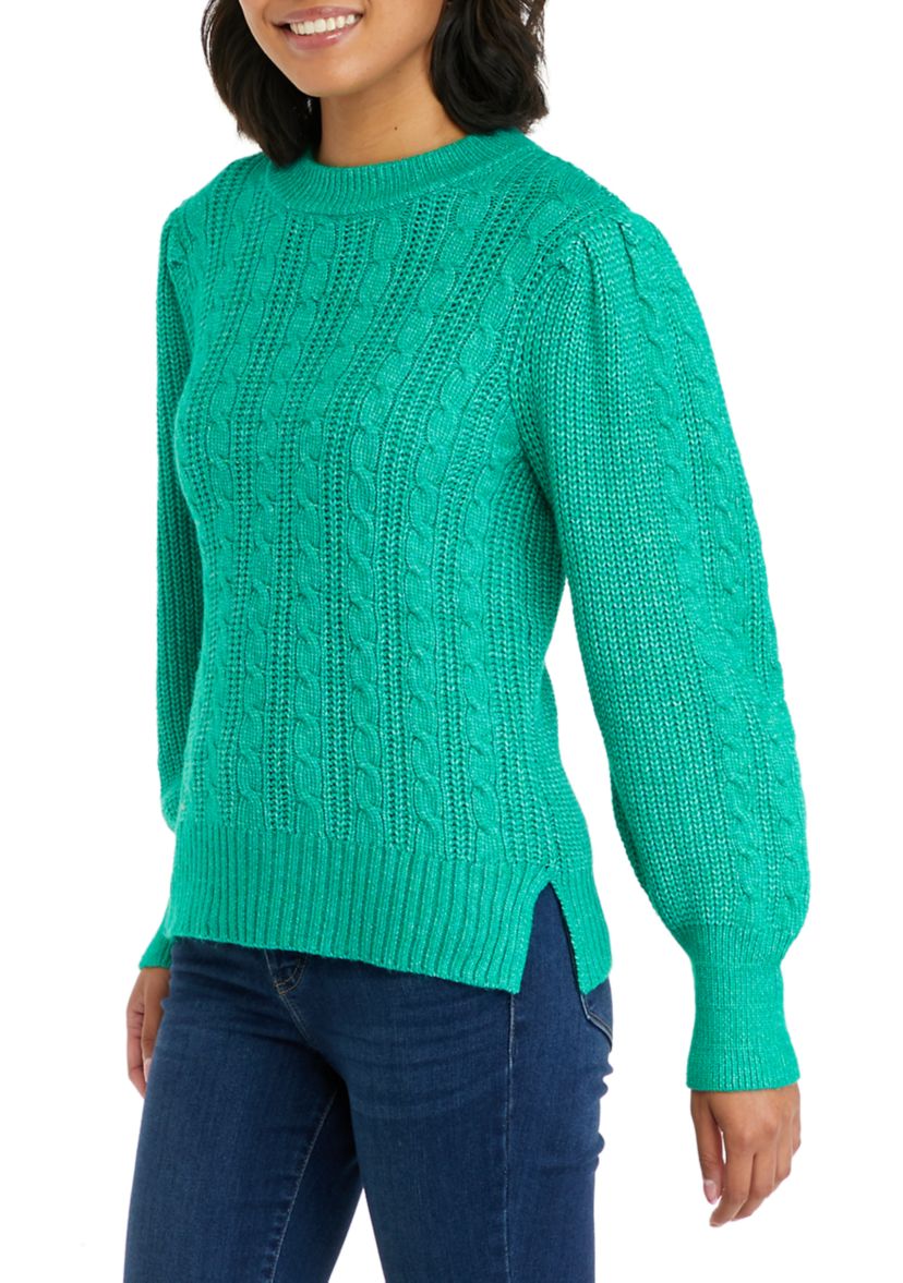 Petite Long Sleeve Relaxed Cable Knit Sweater