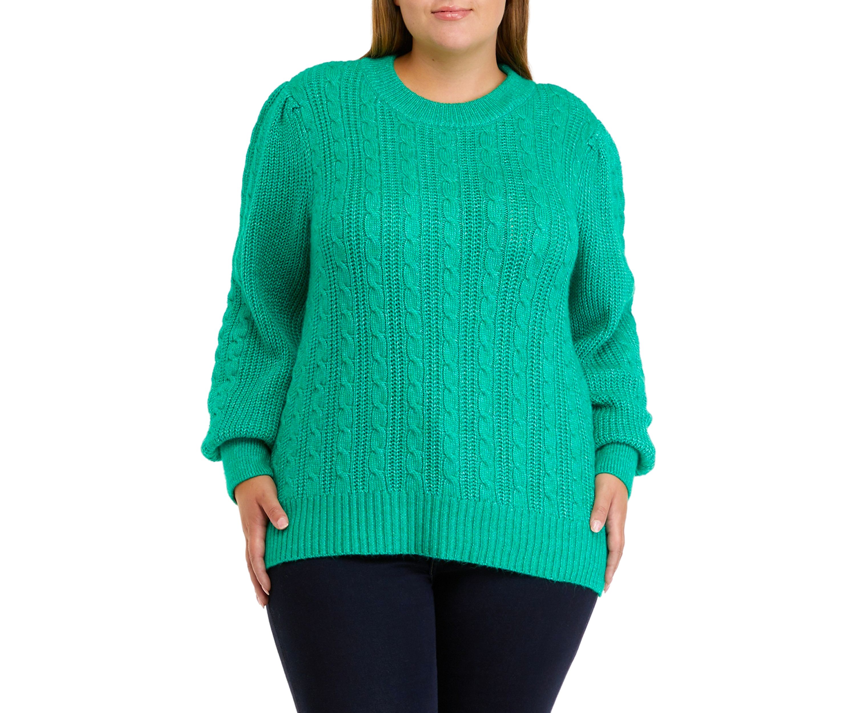 Plus Size Long Sleeve Relaxed Cable Knit Sweater
