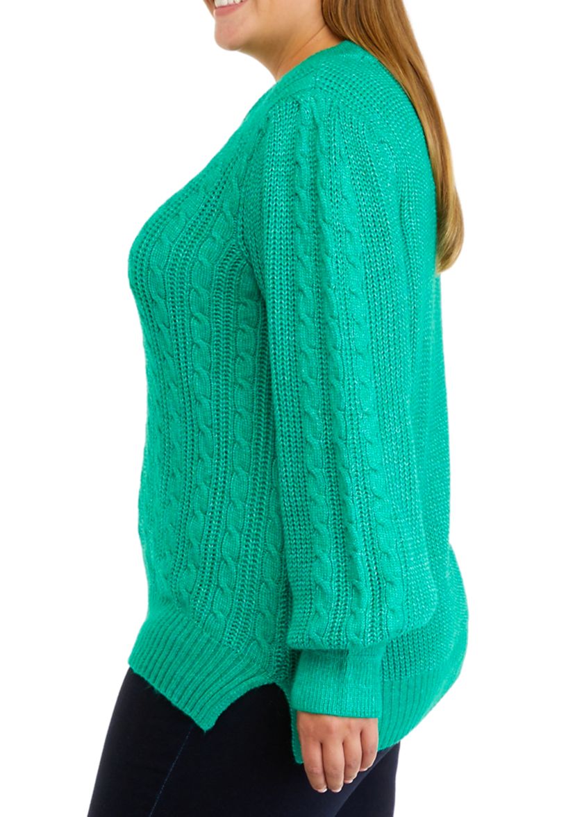 Plus Size Long Sleeve Relaxed Cable Knit Sweater