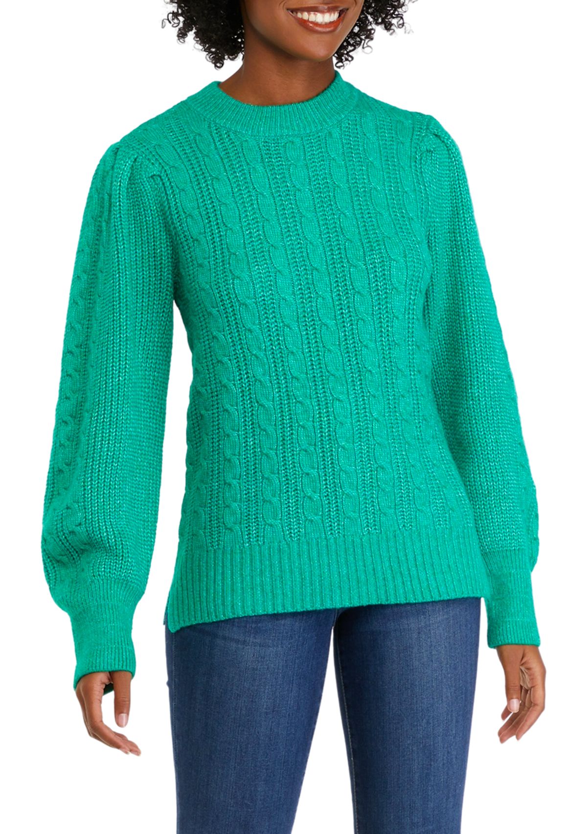 Womens Long Sleeve Relaxed Cable Knit Sweater