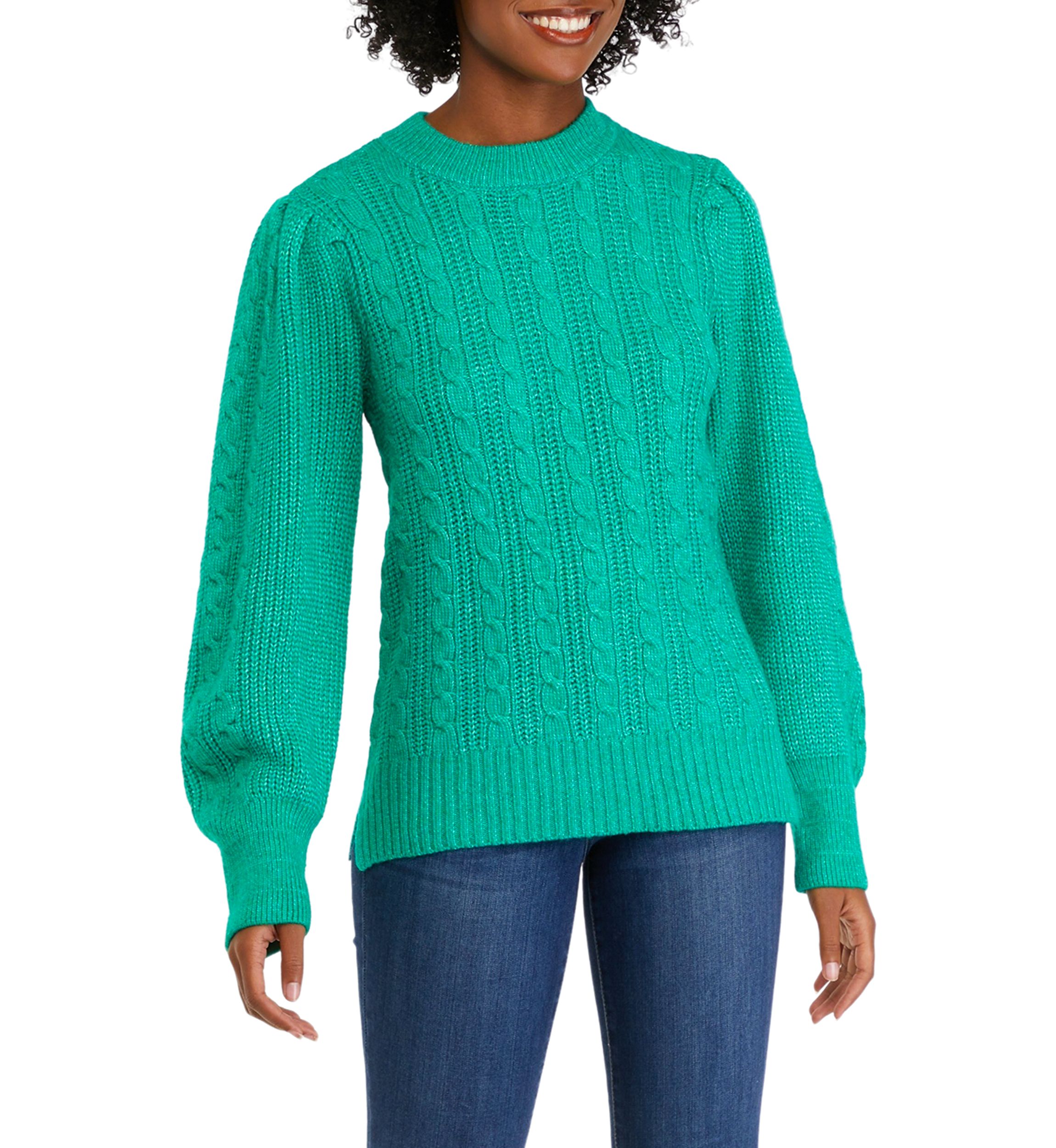 Womens Long Sleeve Relaxed Cable Knit Sweater