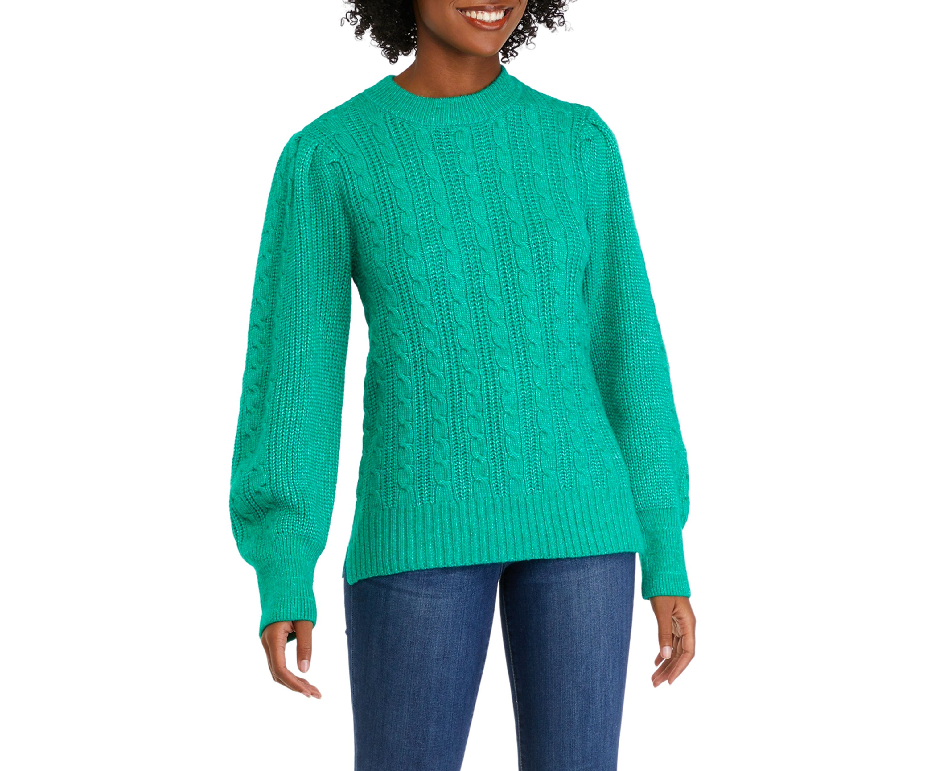 Womens Long Sleeve Relaxed Cable Knit Sweater