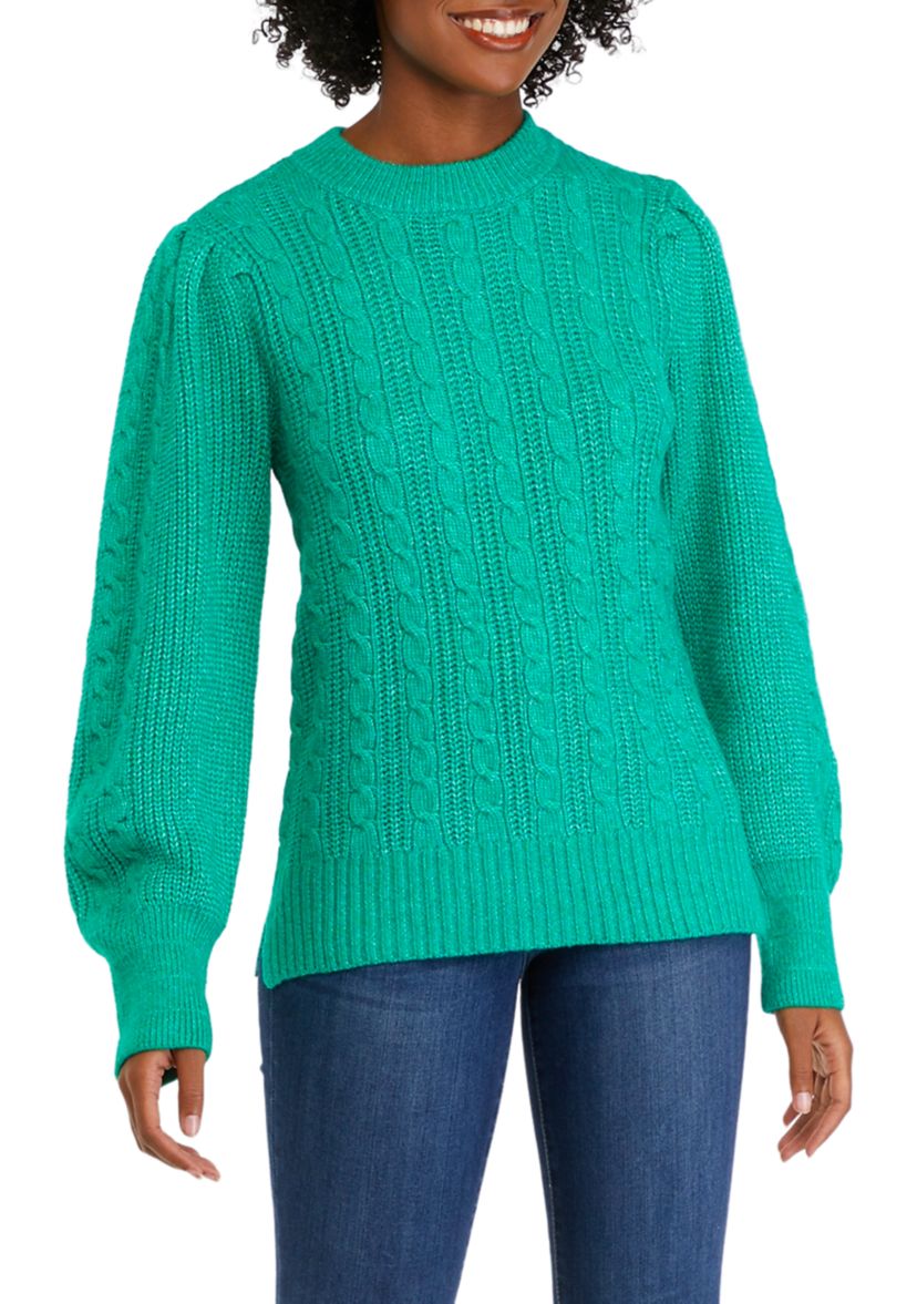 Womens Long Sleeve Relaxed Cable Knit Sweater