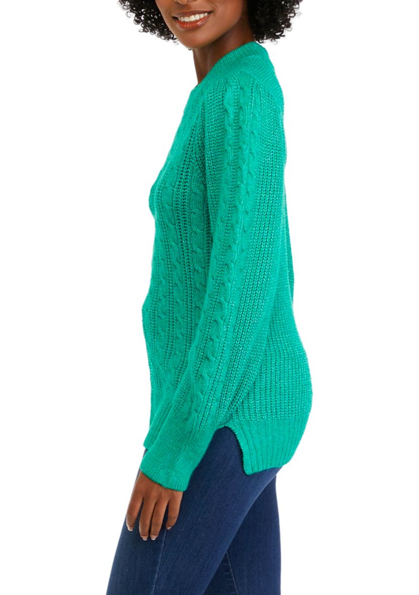 Womens Long Sleeve Relaxed Cable Knit Sweater