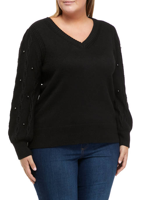 Crown & Ivy™ Plus Size Pearl Balloon Sleeve