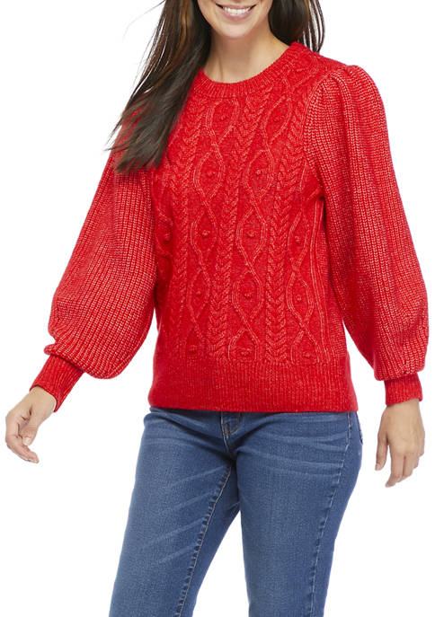 Crown & Ivy™ Womens Balloon Sleeve Cable Knit