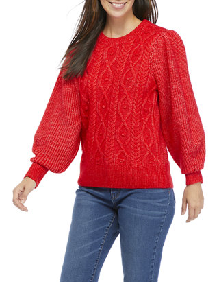 Crown & Ivy™ Women's Balloon Sleeve Cable Knit Sweater