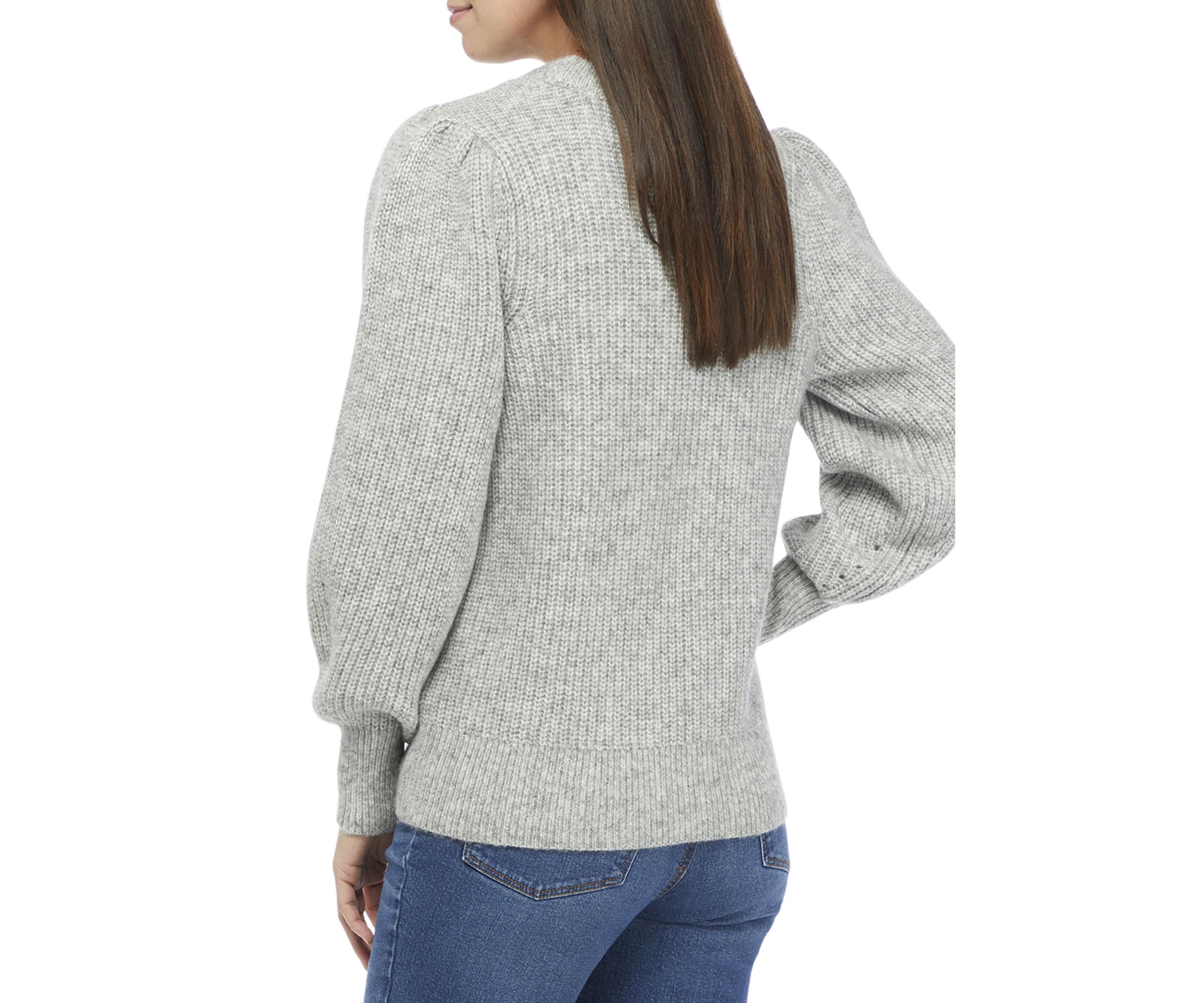 Womens Balloon Sleeve Cable Knit Sweater 