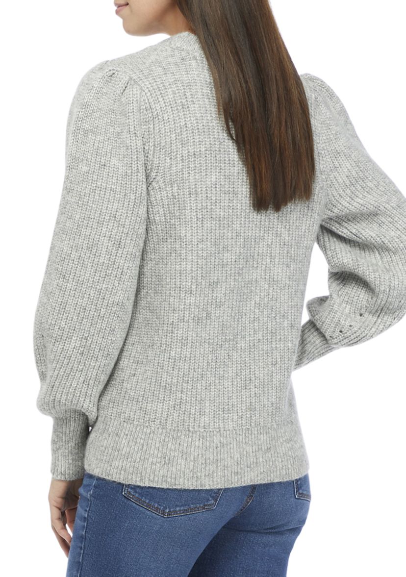 Womens Balloon Sleeve Cable Knit Sweater 