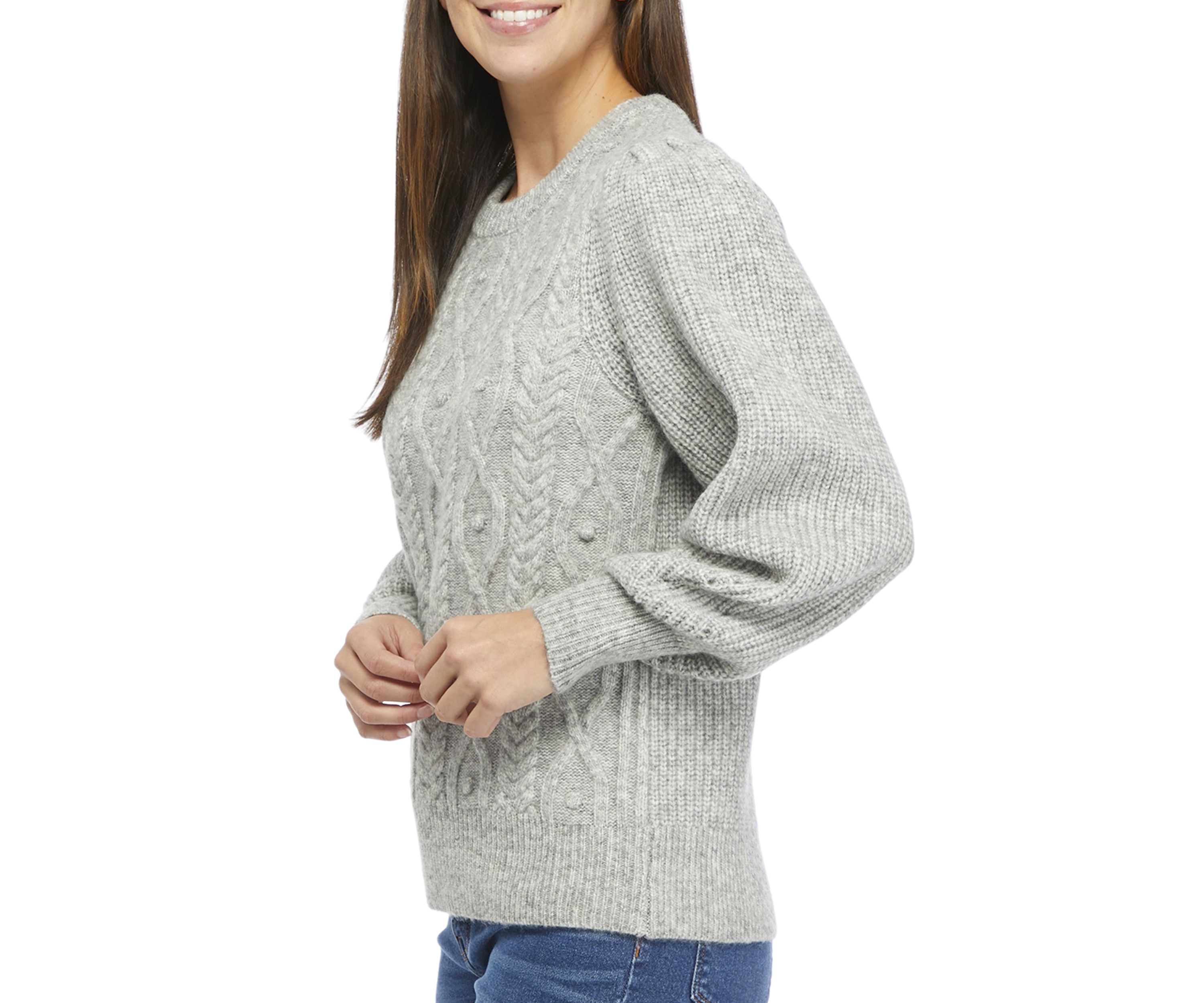 Womens Balloon Sleeve Cable Knit Sweater 